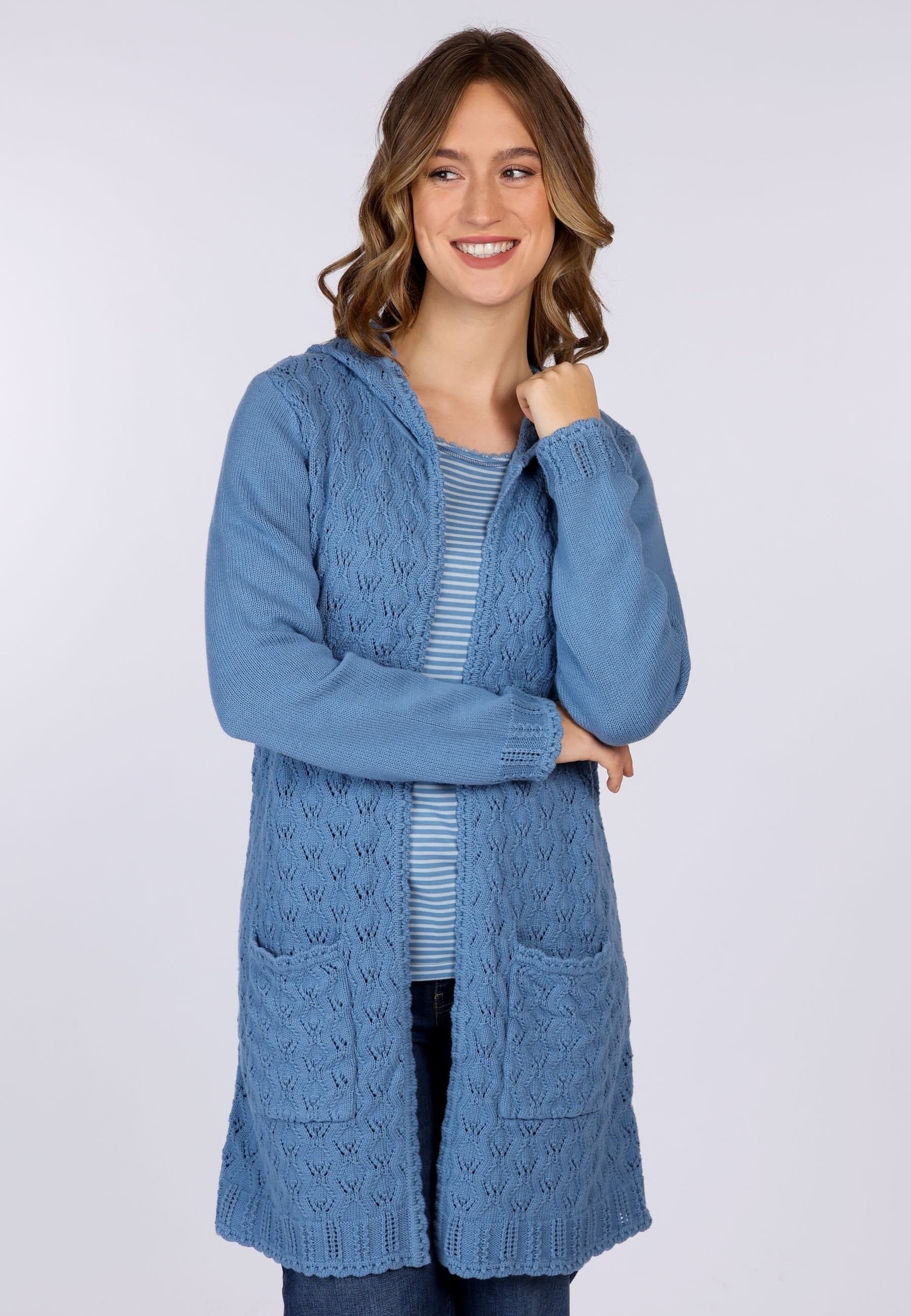 Sorgenfri Sylt Strickmantel Waida Ajour-Strickdetails