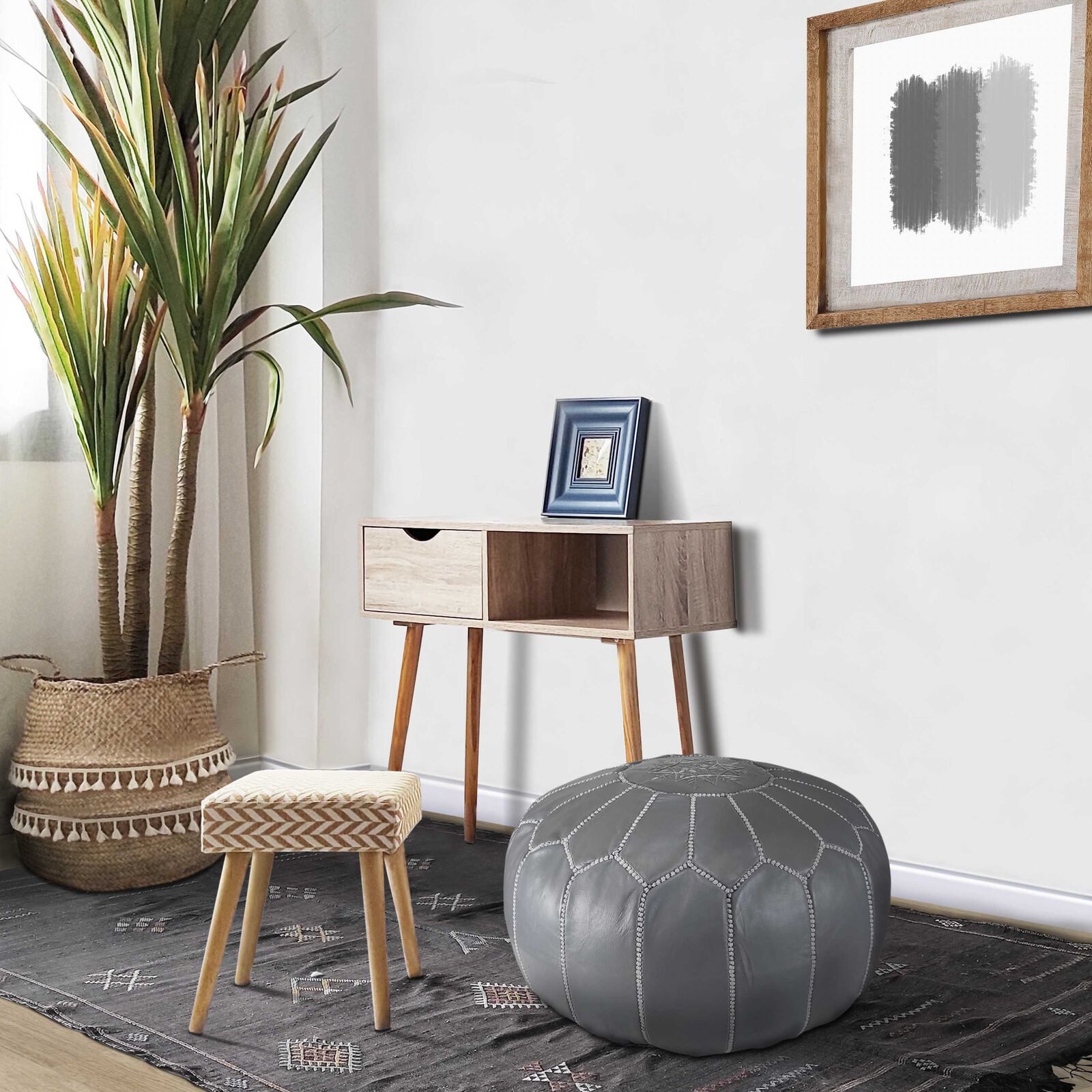 ALMADIH Pouf Leder Pouf Marokkanischer Echtleder Handarbeit Sitzsack