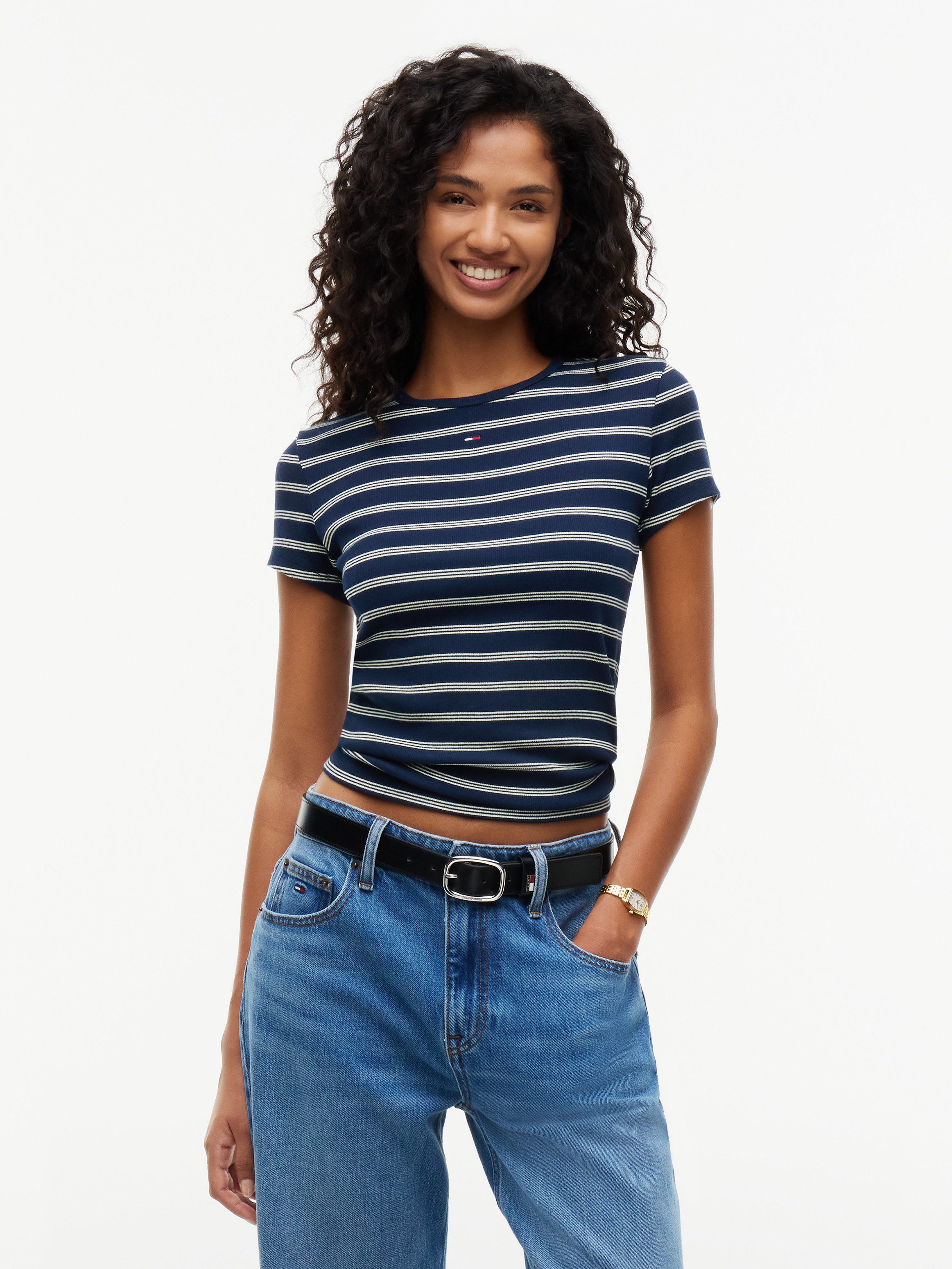 Tommy Jeans Kurzarmshirt TJW SLIM ESSENTIAL RIB SS EXT mit gerippter Struktur
