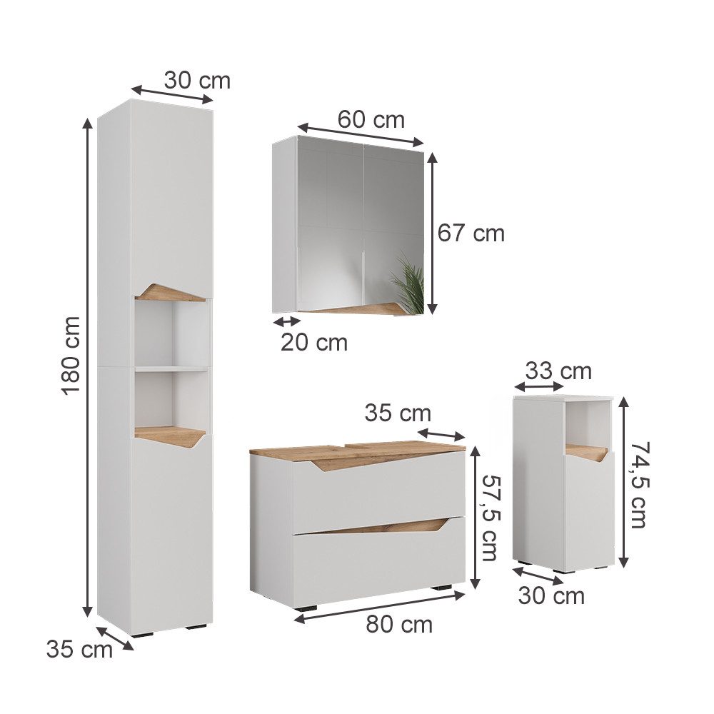 Vicco Badmöbel-Set Marelle, Weiß/Artisan, 4 Teile, günstig online kaufen