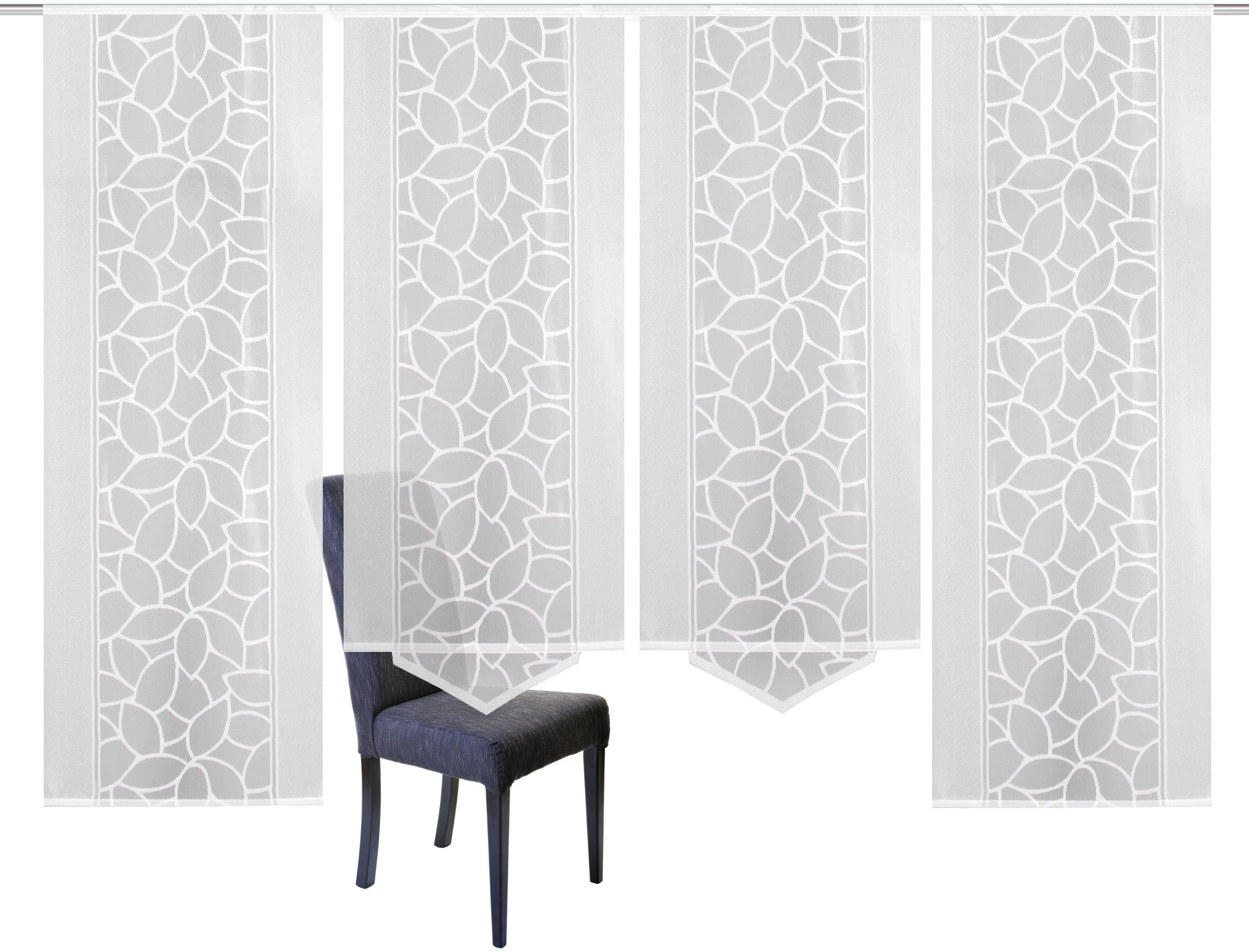 HOME WOHNIDEEN Schiebegardine JENNA (4 St), Klettband, halbtransparent, Schiebevorhang Jacquard Set