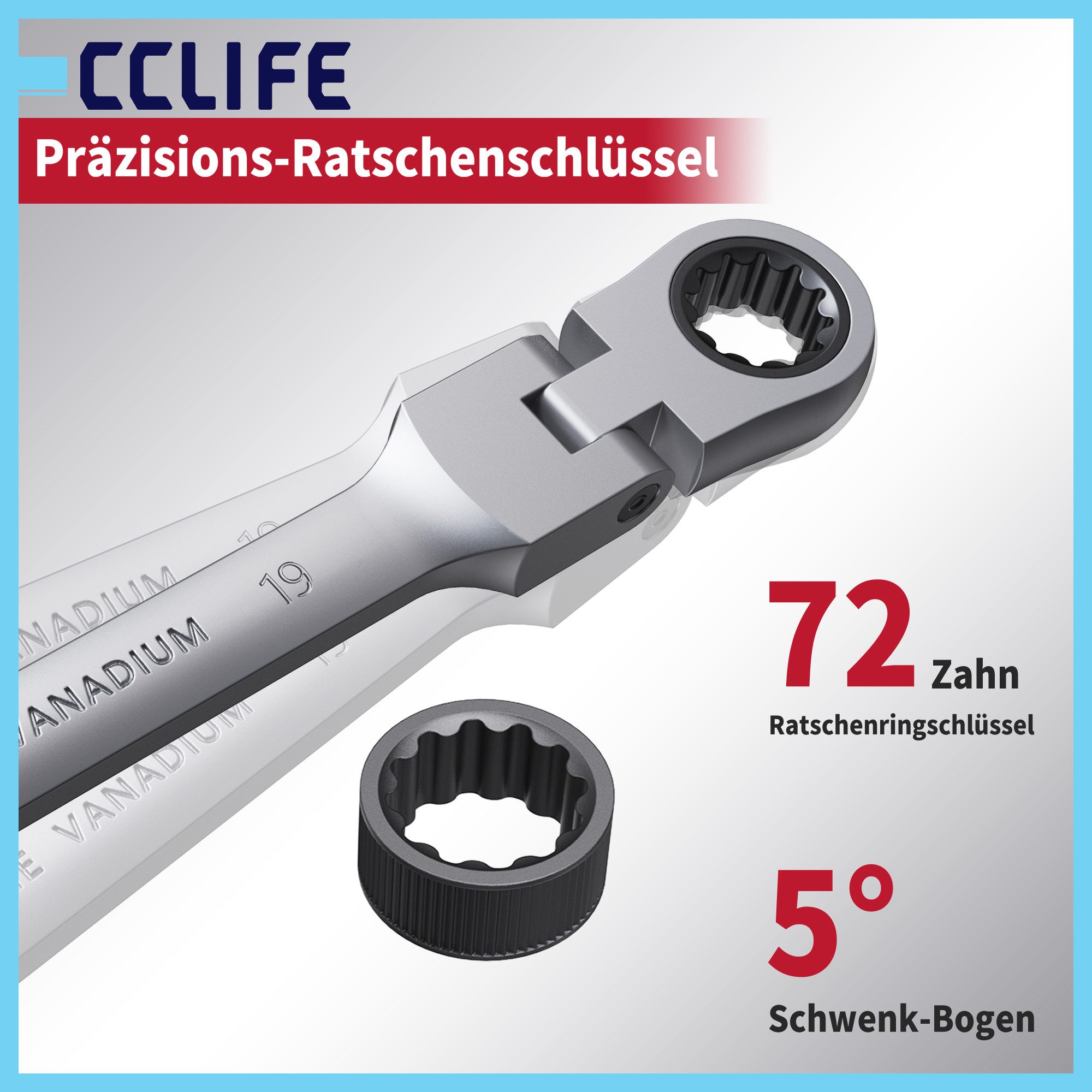 CCLIFE Gabelschlüssel CCLIFE Gelenk Ratschenschluessel Satz 180 Grad Flexibel Werkzeug (12 St)