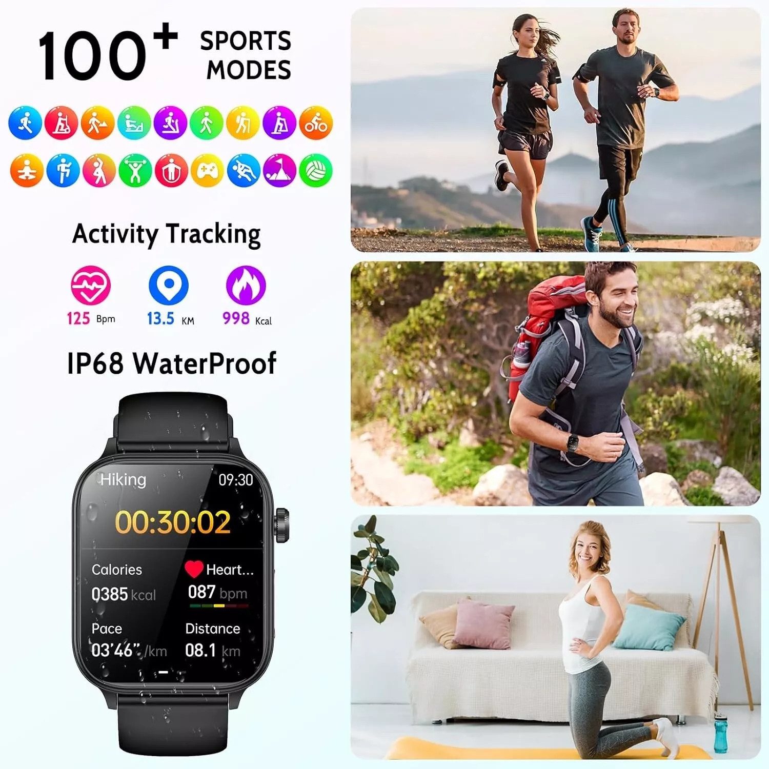 Lige Smartwatch Herren Damen mit Telefonfunkion Wasserdicht Smartwatch, Fitnessuhr, Trackt Herzfrequenz, Blutdruck, Körpertemperatur – Bild 2 von 4