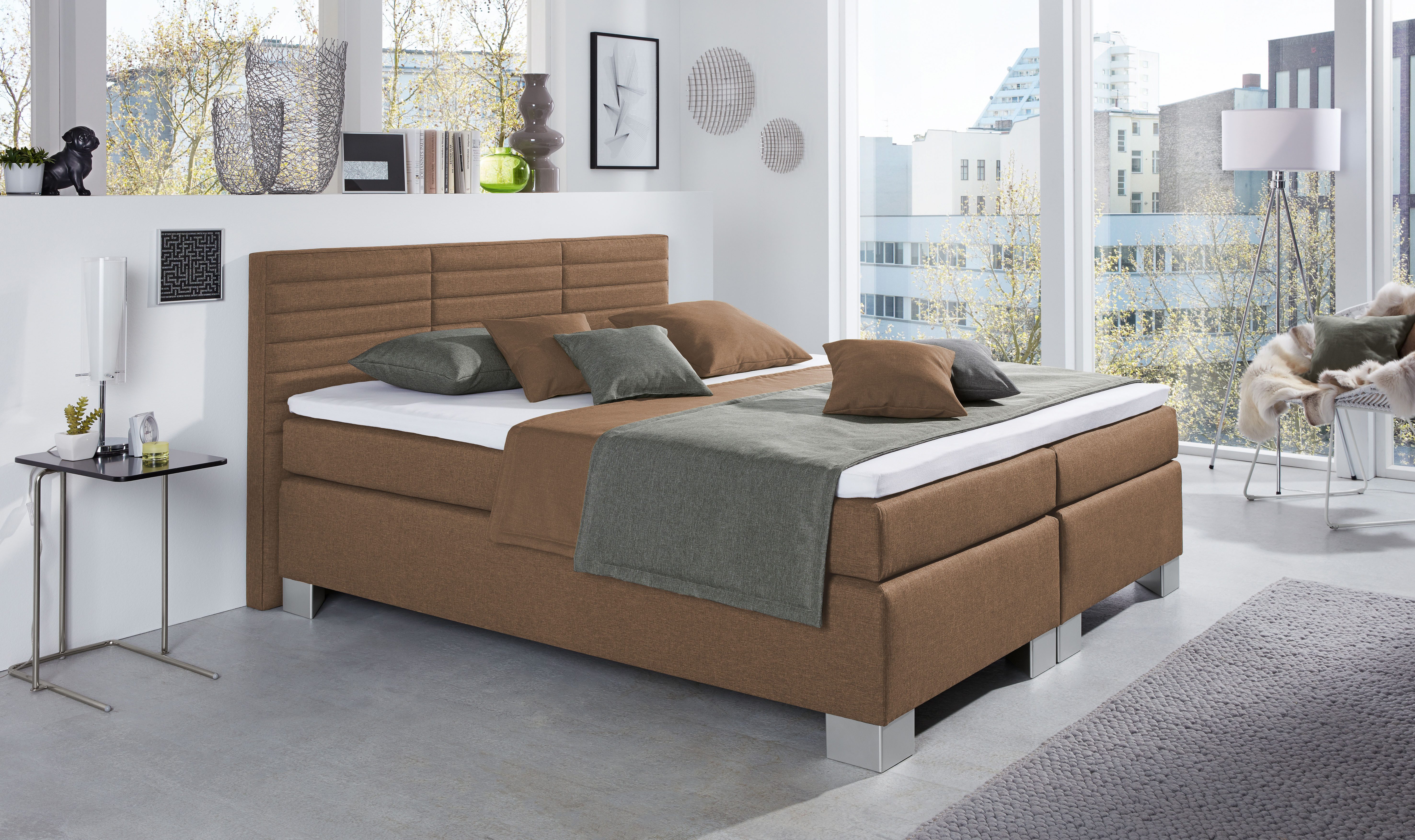 hapo Boxspringbett ATLANTA mit hohem Kopfteil (Topper separat erhältlich), erhältlich in verschiedenen Breiten, Farben & Matratzenarten