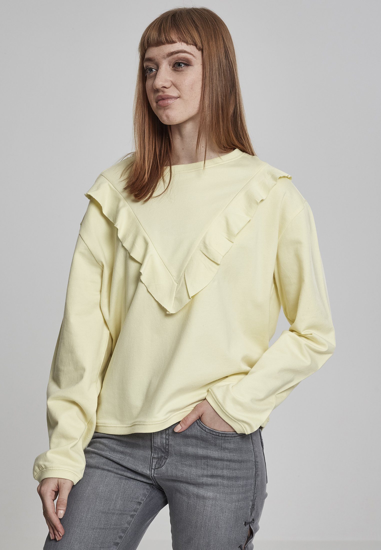 URBAN CLASSICS Sweater Damen Ladies Terry Volant Crew (1-tlg) powderyellow | Sweatshirts