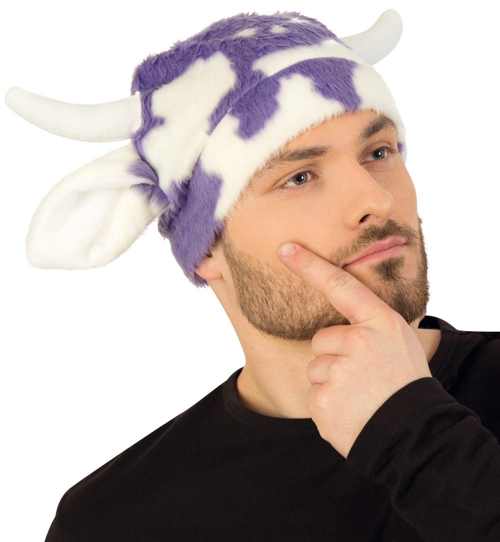 Fries Plüschmütze Kuh Plüschmütze Leni Lila Weiß mit Hörner & Ohren Karneva günstig online kaufen