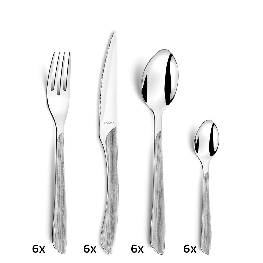 Amefa Besteck-Set ECLAT NATURE (24-tlg), 6 Personen, Edelstahl Rostfrei 18/0, spülmaschinenfest, in grau, hochglanzpoliert