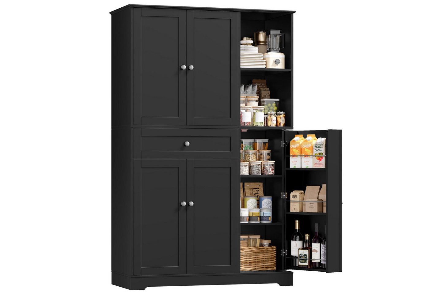 Homfa Mehrzweckschrank Küchenschrank mit Gewürzregal Buffetschrank Vorratsschrank mit 5 Türen und 1 Schublade 173x104x40cm