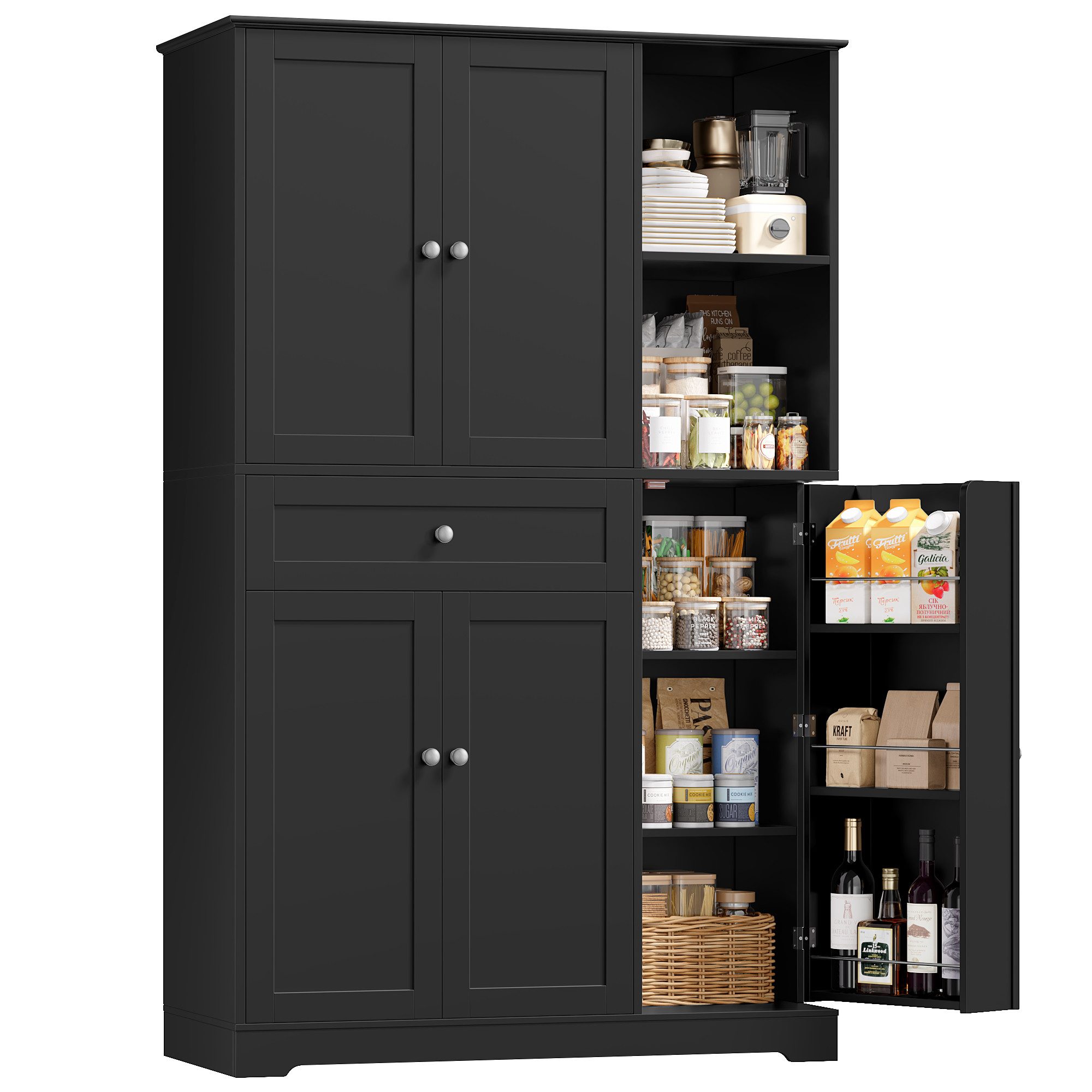 Homfa Mehrzweckschrank Küchenschrank mit Gewürzregal Buffetschrank Vorratsschrank mit 5 Türen und 1 Schublade 173x104x40cm, Putzschrank