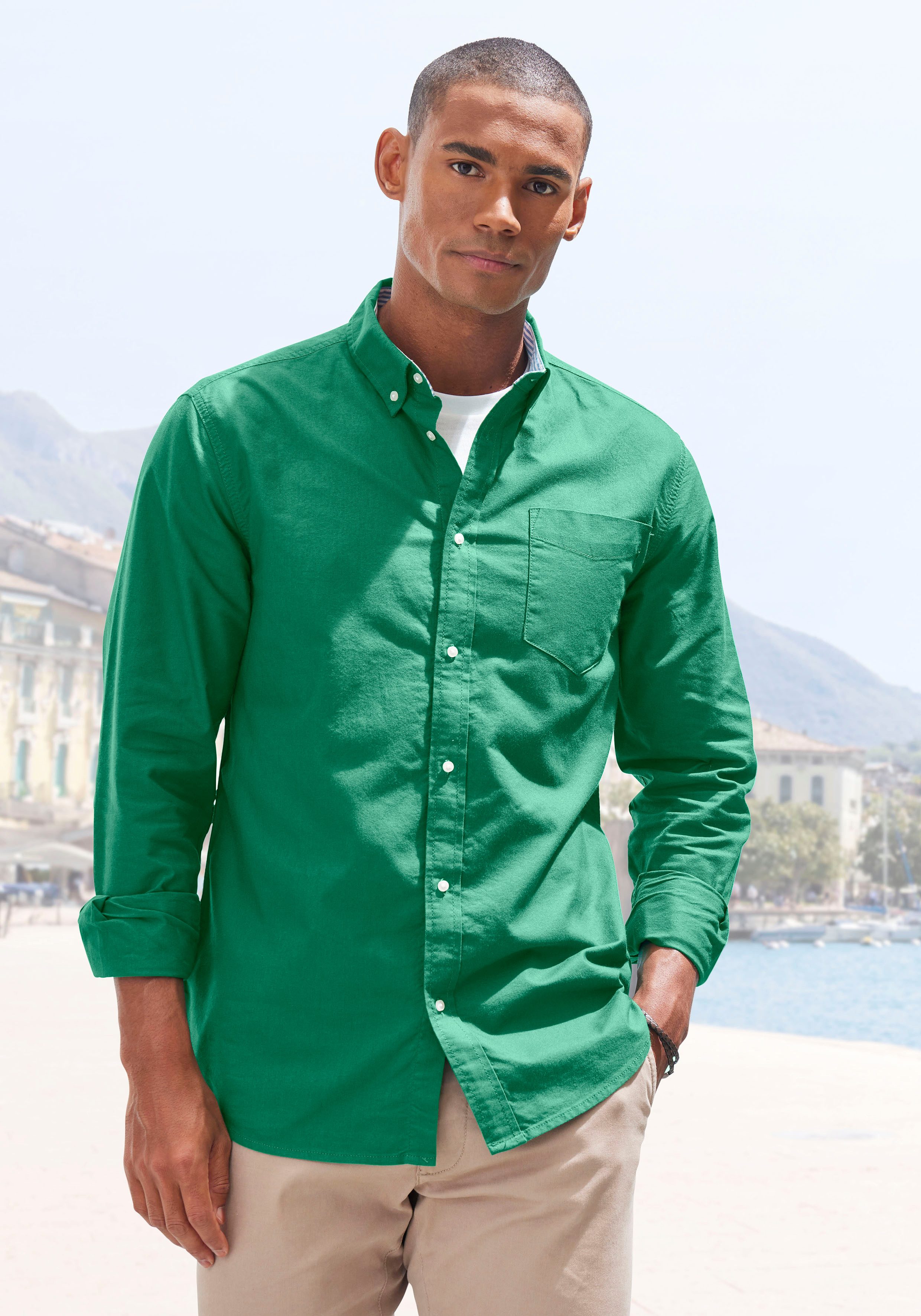 H.I.S Langarmhemd regular-fit mit Button-down-Kragen, reine Baumwolle