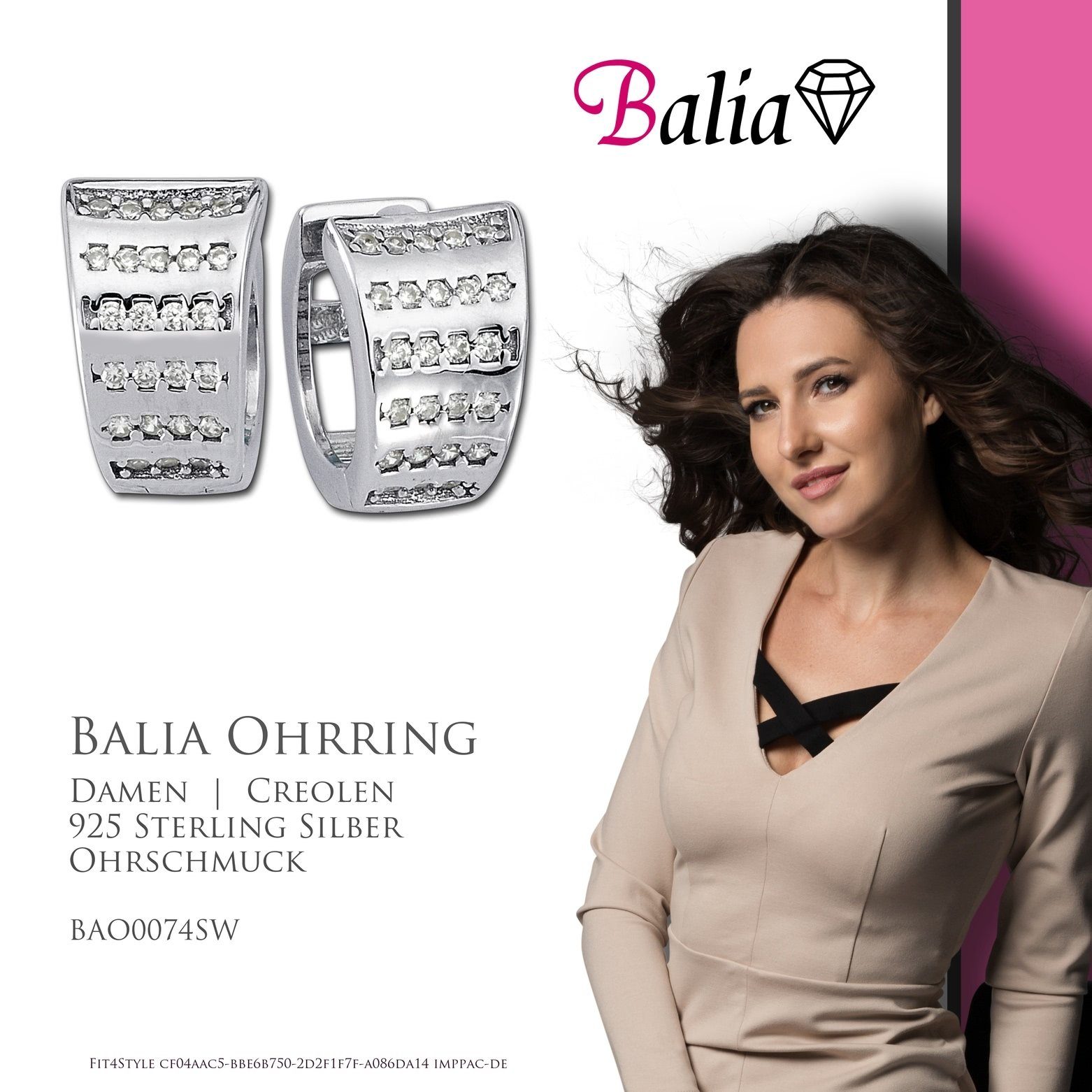 Balia (Creolen), Paar Sterling Farbe: 925 Silber, aus Silber Creolen Dreieck für Creolen weiß,silber Creolen Damen glänzend Damen Balia