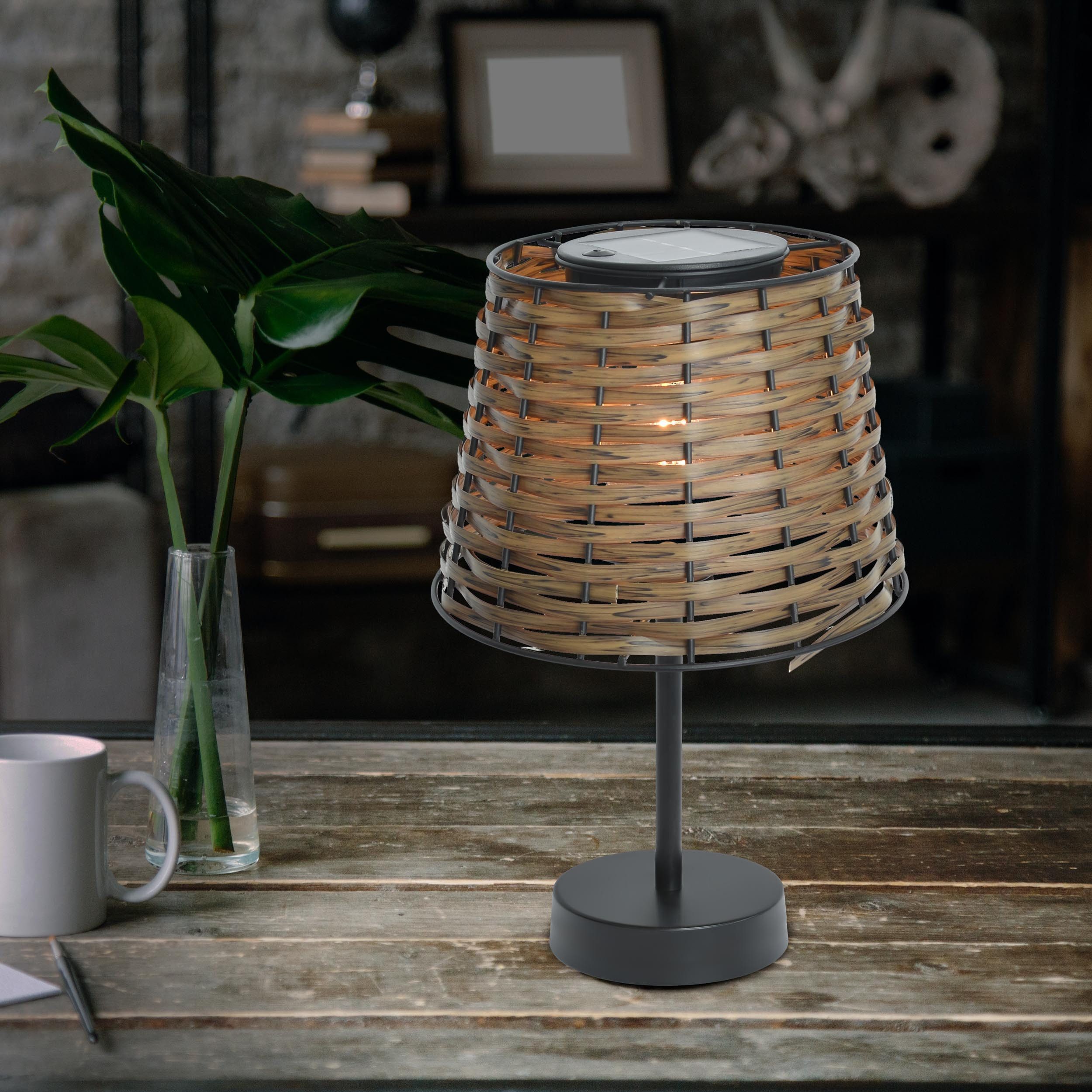 näve Außen-Tischleuchte Solar-Tisch-Leuchte Rattan braun "RADA", günstig online kaufen