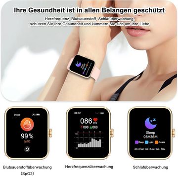 blackview Smartwatch Damen Fitnessuhr, Armbanduhr mit Pulsmesser Smartwatch (1.52 Zoll, Android iOS), mit Pulsmesser Schlafmonitor Musiksteuerung SpO2, Schrittzähler