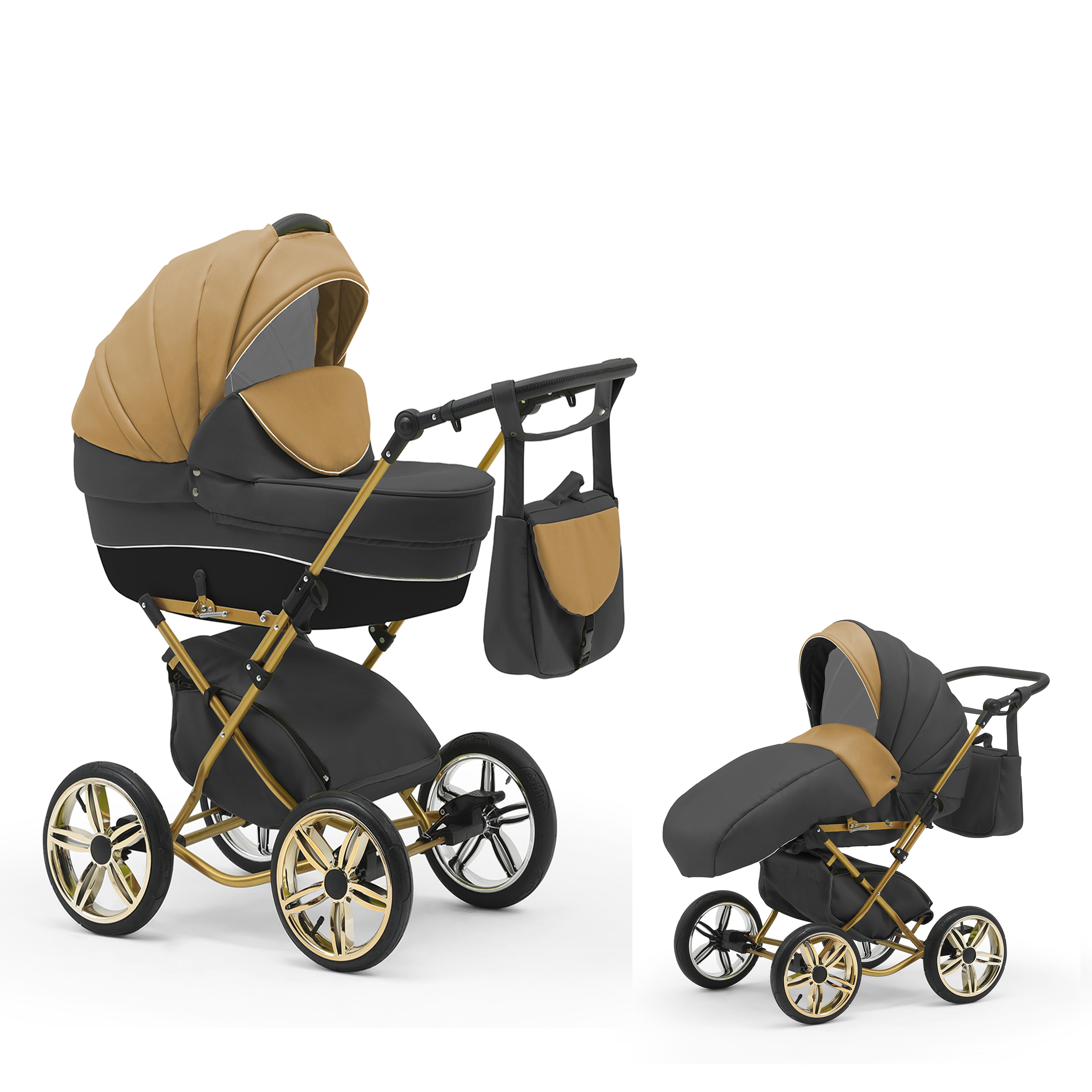 babies-on-wheels Kombi-Kinderwagen Sorento 2 in 1 - 11 Teile - von Geburt bis 4 Jahre in 30 Designs Beige-Grau