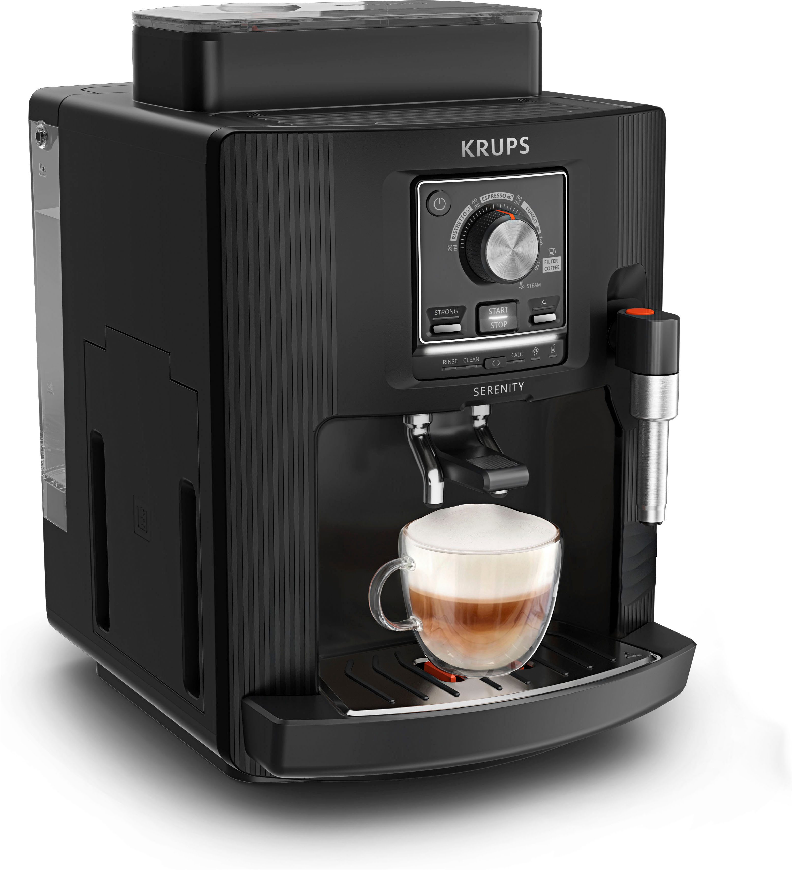Krups Kaffeevollautomat EA4008 Serenity, 4 Getränke, Dampfdüse, automatische Reinigung, Doppeltassen-Funktion