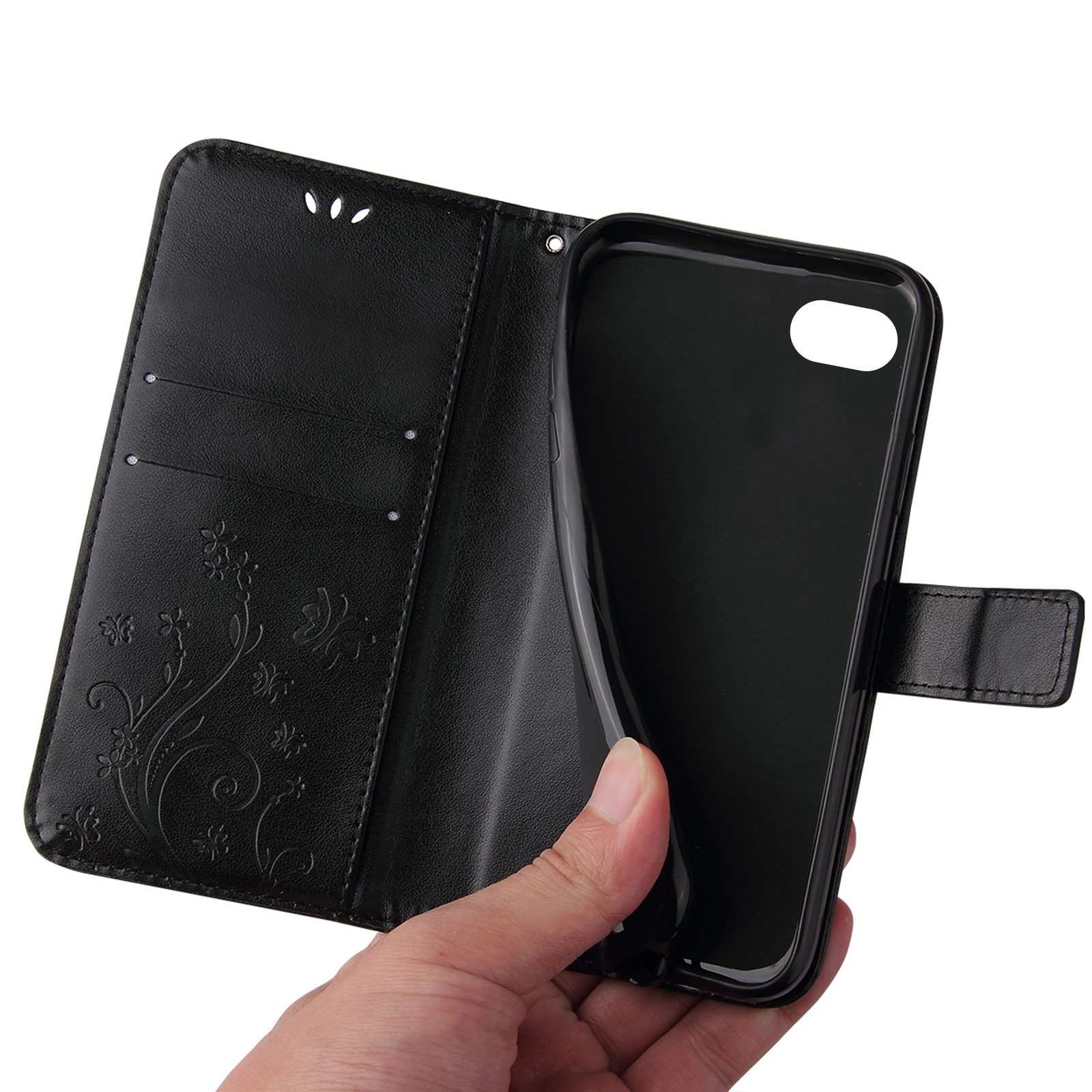 Tec-Expert Handyhülle Cover Tasche Hülle für Apple iPhone 7 / 8 / SE (2020) 4,7 Zoll, Klapphülle Case mit Kartenfach Fliphülle aufstellbar, Motiv Blumen