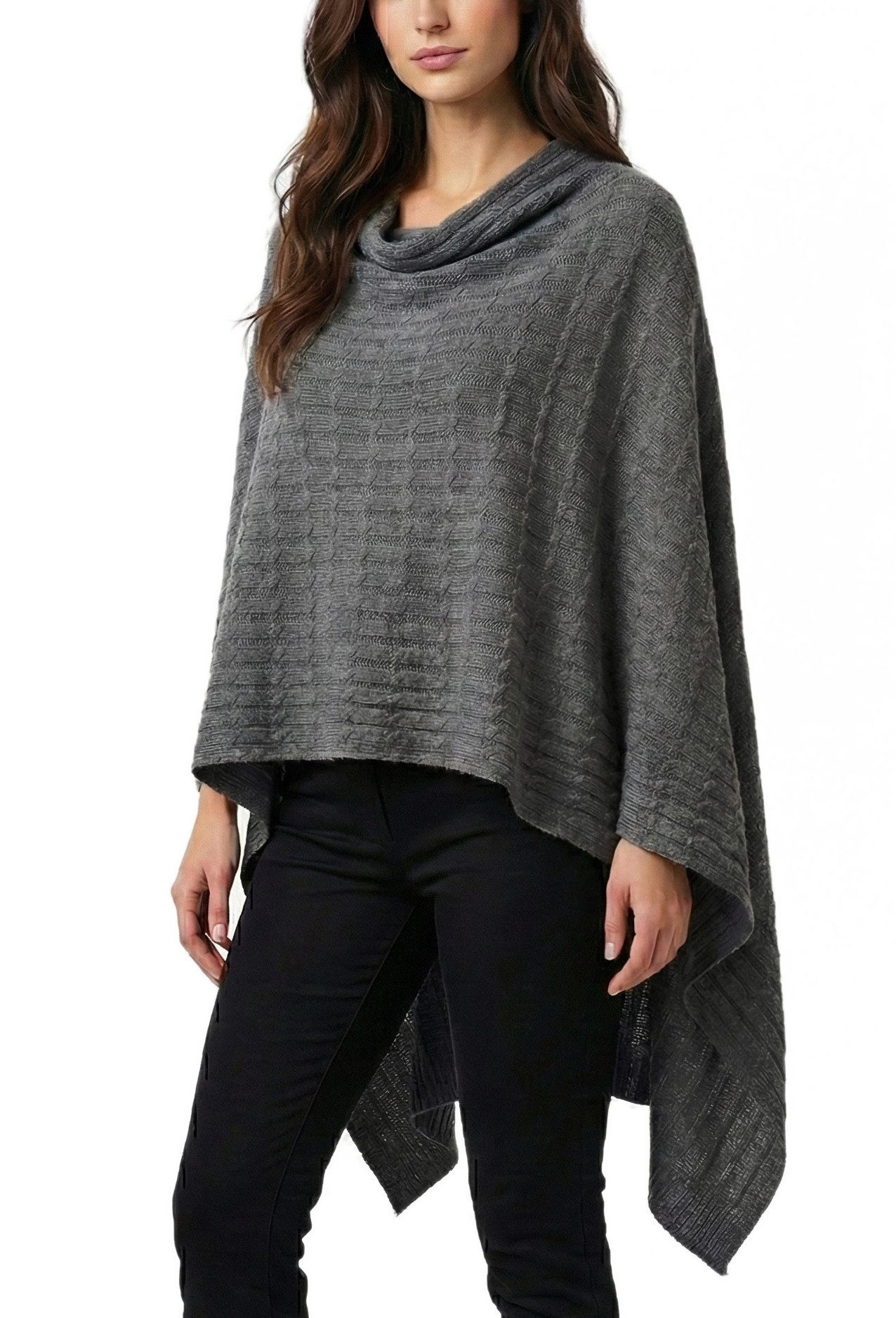 dy_mode Strickponcho Damen Strickponcho in Langgröße Elegantes Cape Überwurf in Unifarben