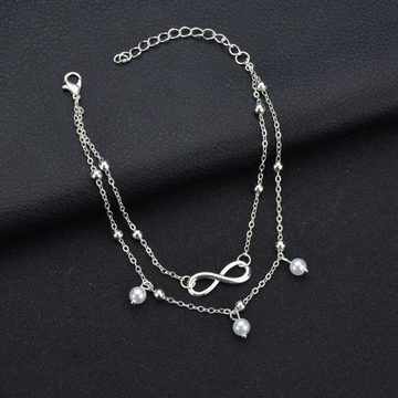 Felino Fußkette mit Anhänger Damen Infinity Weiße Perlen Silber Unendlichkeit Fußkette Fusskette (1-tlg), Längenverstellbar (19 - 24 cm)