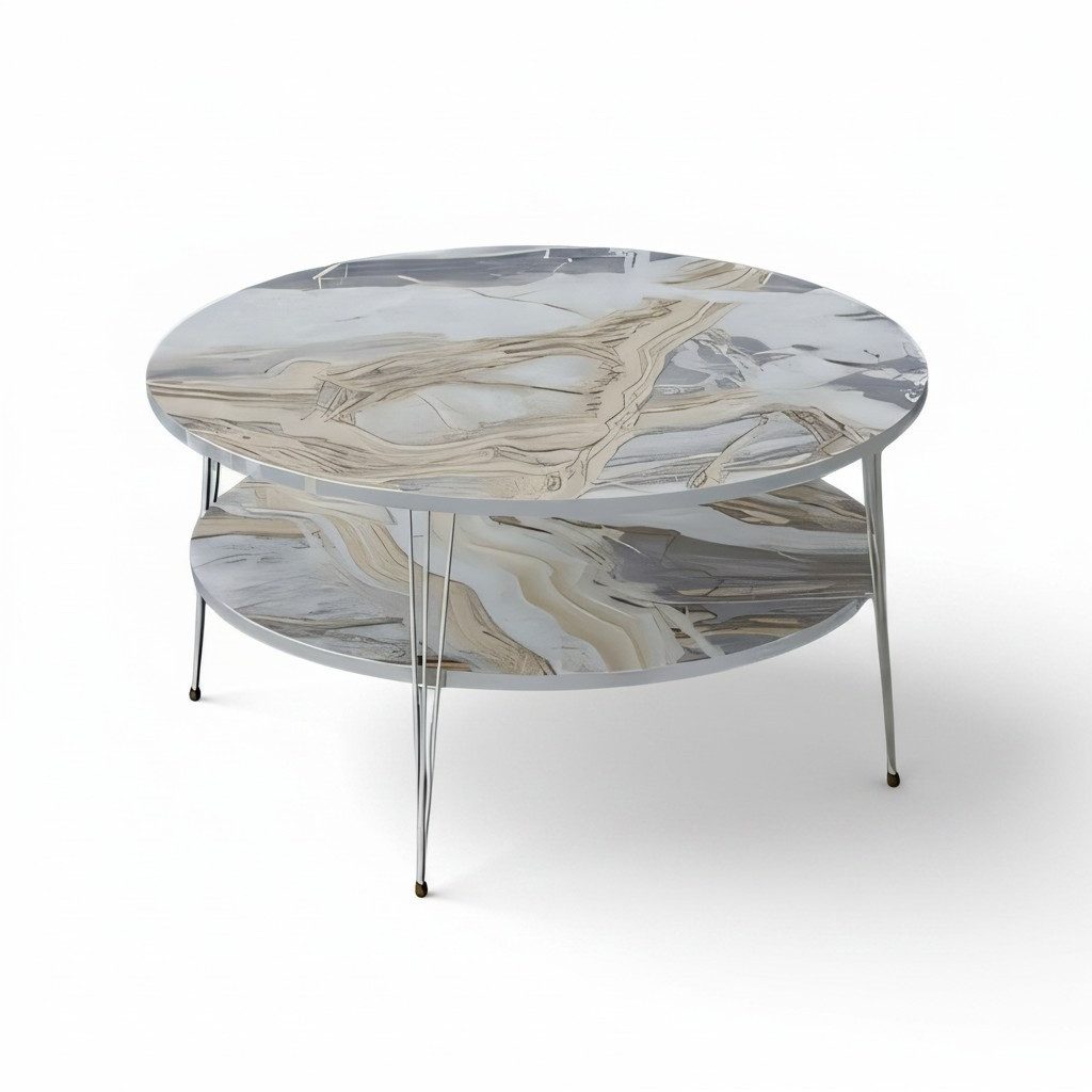 Xlmoebel Couchtisch XLMOEBEL Mehrfarbiger Couchtisch aus Holz und Edelstahl (Packung, Couchtisch 90 x 90 x 47 cm), Made in Europa