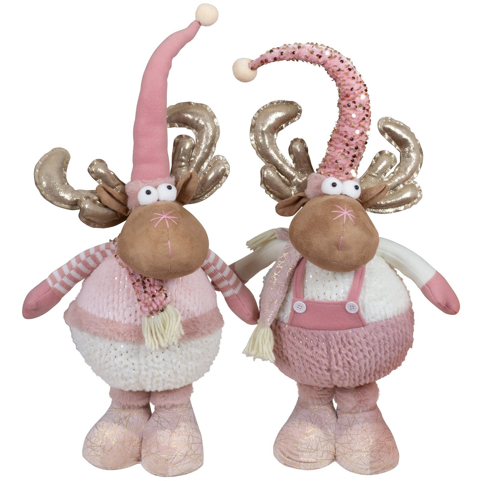 Christmas Paradise Weihnachtsfigur XL Elch 53-73 cm (78-98 cm) (Rentier, 2 St., Weihnachtsdeko), ausziehbare Teleskopbeine, rosa