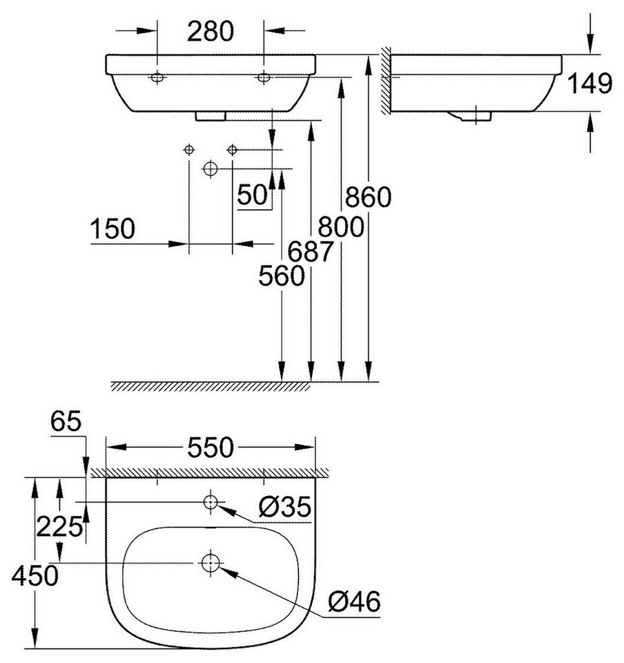 Grohe Waschtisch »Euro Keramik« (1-St), 55 cm mit Pureguard Oberfläche-HomeTrends