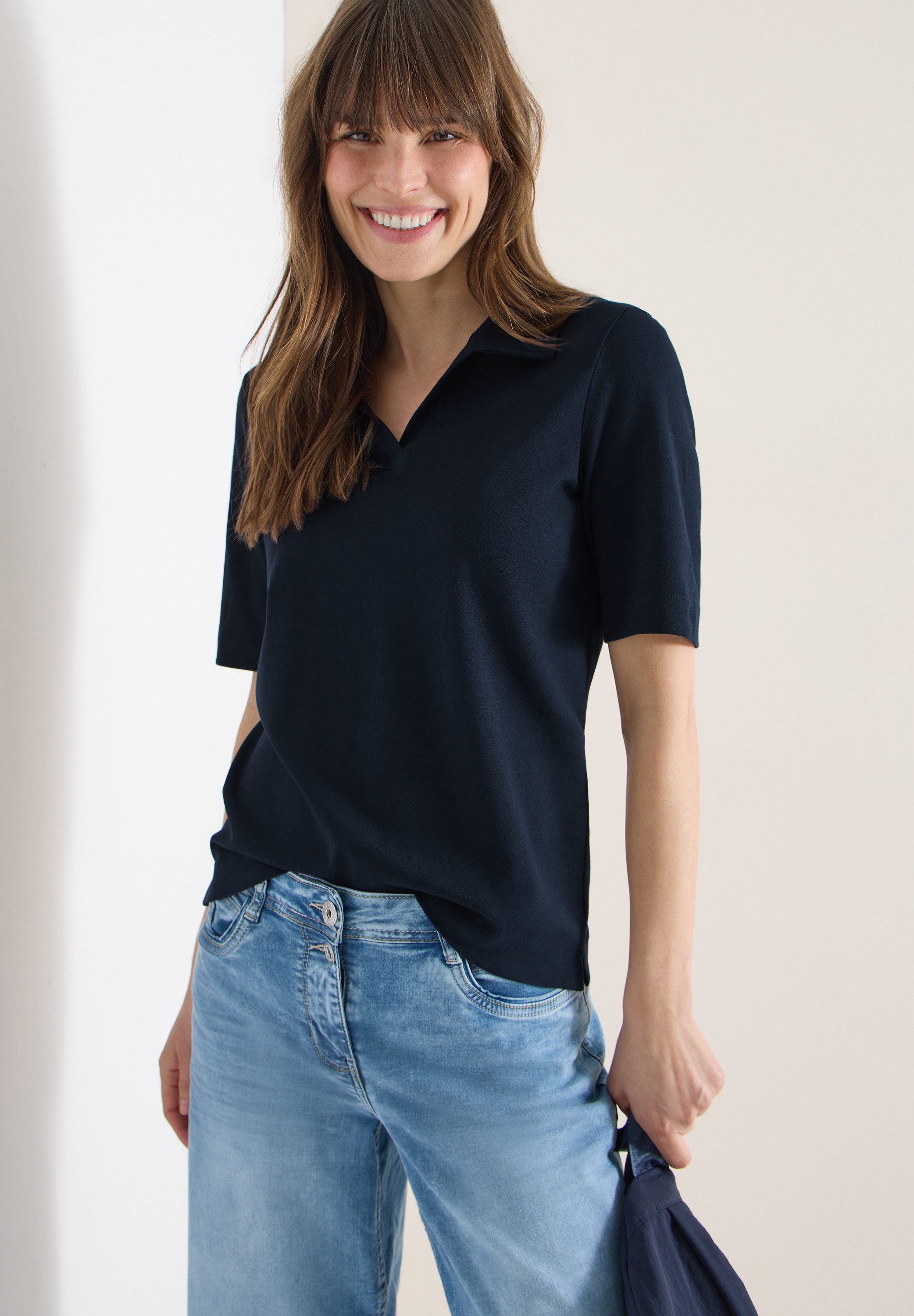CECIL Poloshirt mit seitlichen Schlitzen im Saum