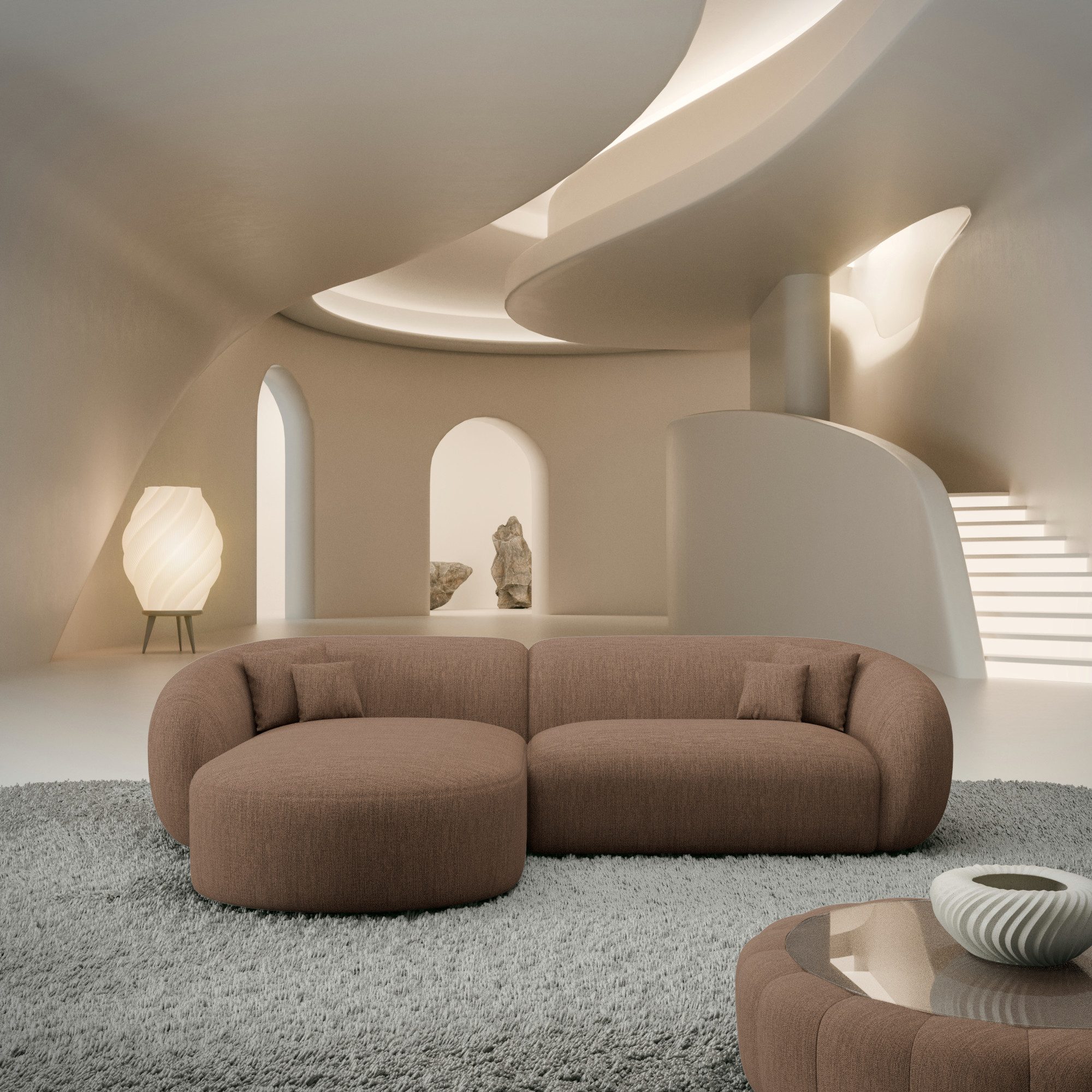 Sofa Dreams Ecksofa Soleria L Form kurz Stoffsofa, 4-Sitzer, Loungesofa, Ottomane links, Strukturstoff Bezug in Braun