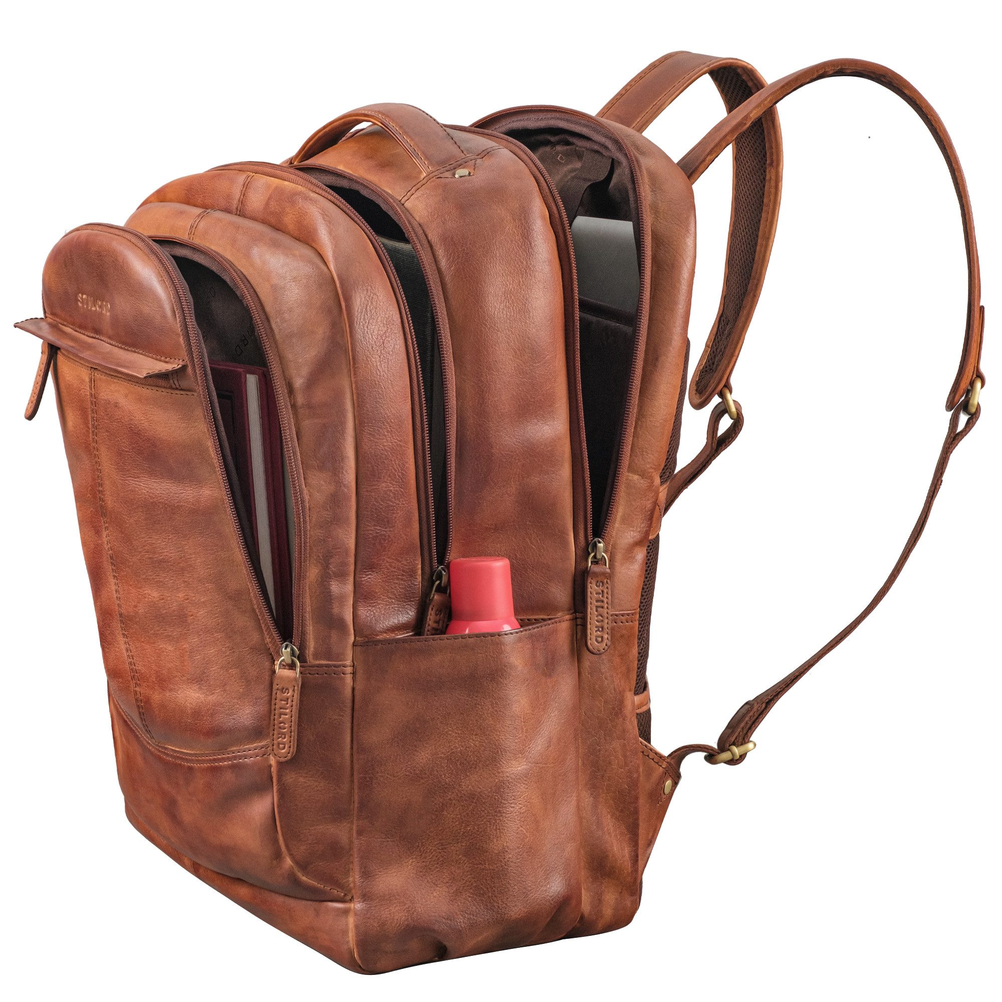 STILORD Notebookrucksack "Maxim" Premium XL Business Rucksack Leder mit Laptopfach 17 - 19 Zoll