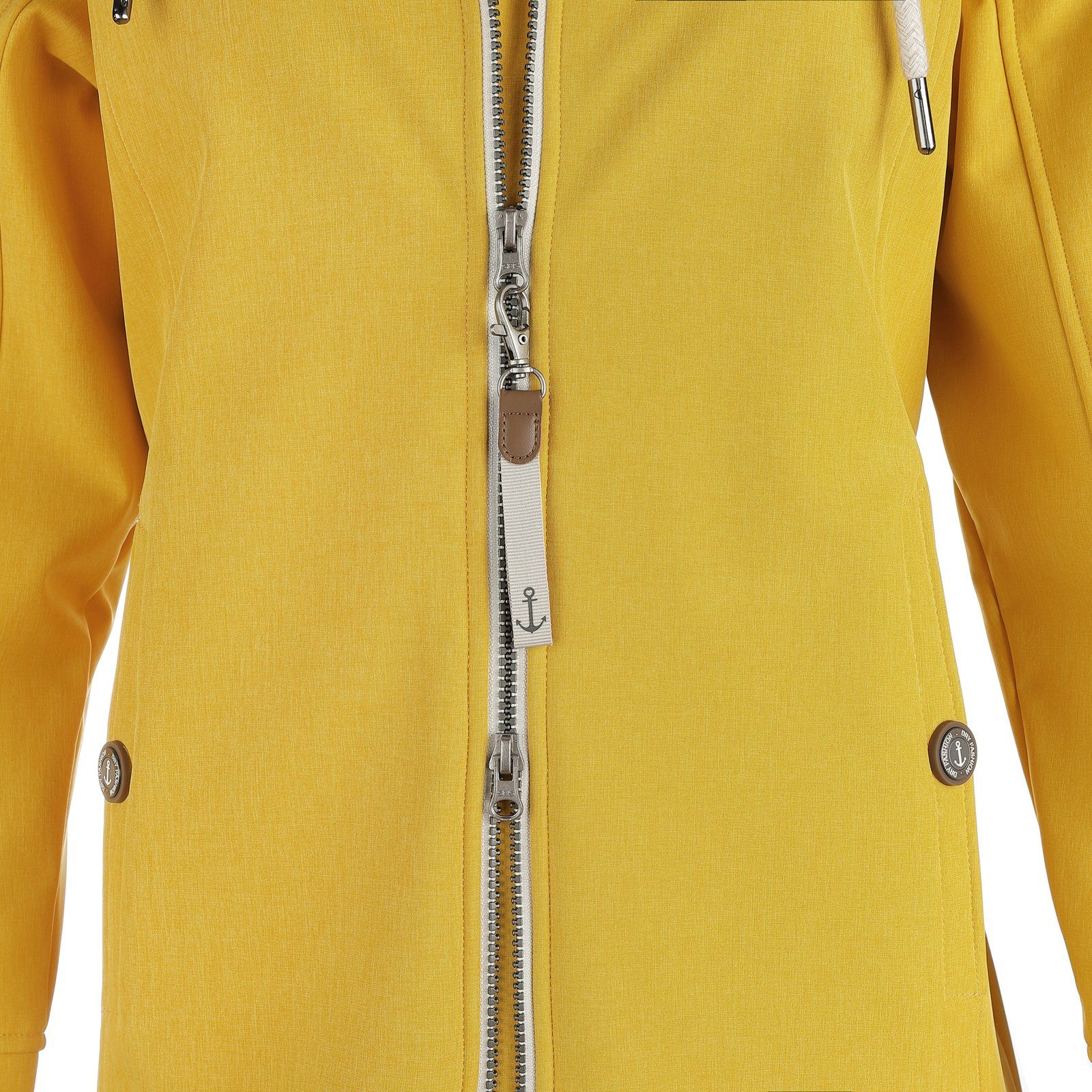 Sellin Dry gelb Fleece-Futter Softshell Fashion und Softshelljacke mit Damen Mantel Meliert Kapuze