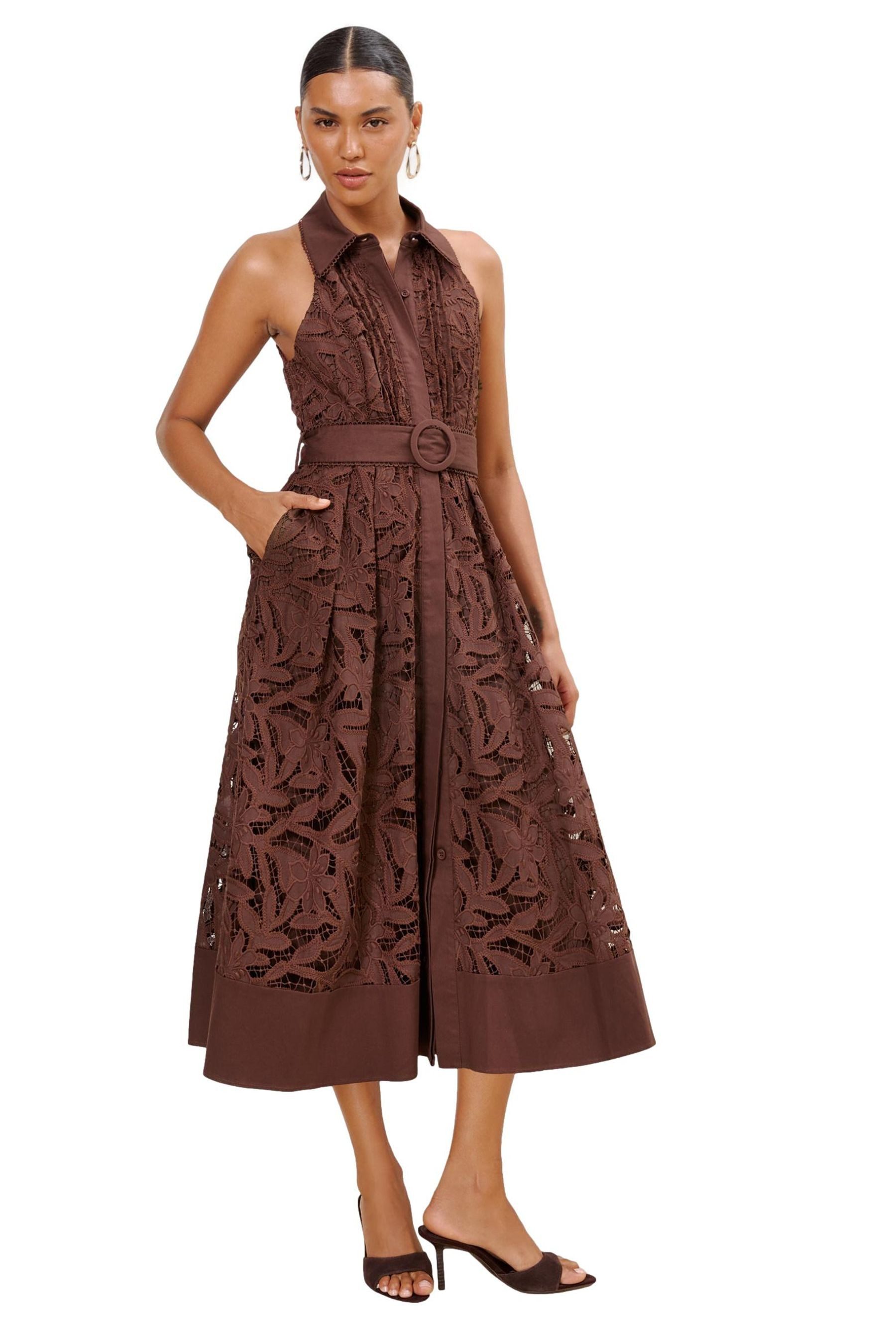 LIPSY Midikleid Lipsy Premium Midi-Hemdblusenkleid mit Spitze (1-tlg)