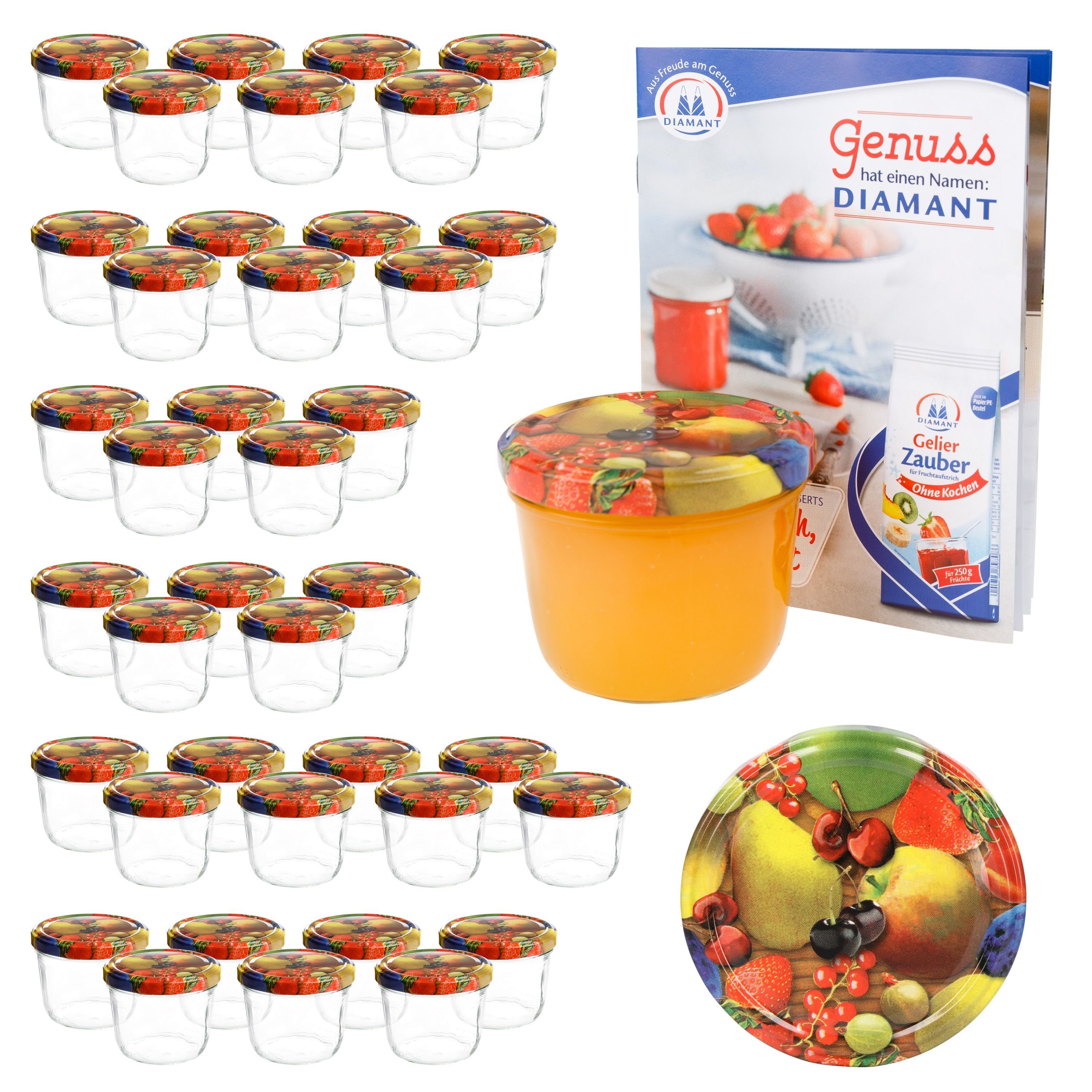 MamboCat Einmachglas 40er Set Sturzglas 230 ml To 82 Obst gelbe Birne Deckel + Rezeptheft, Glas