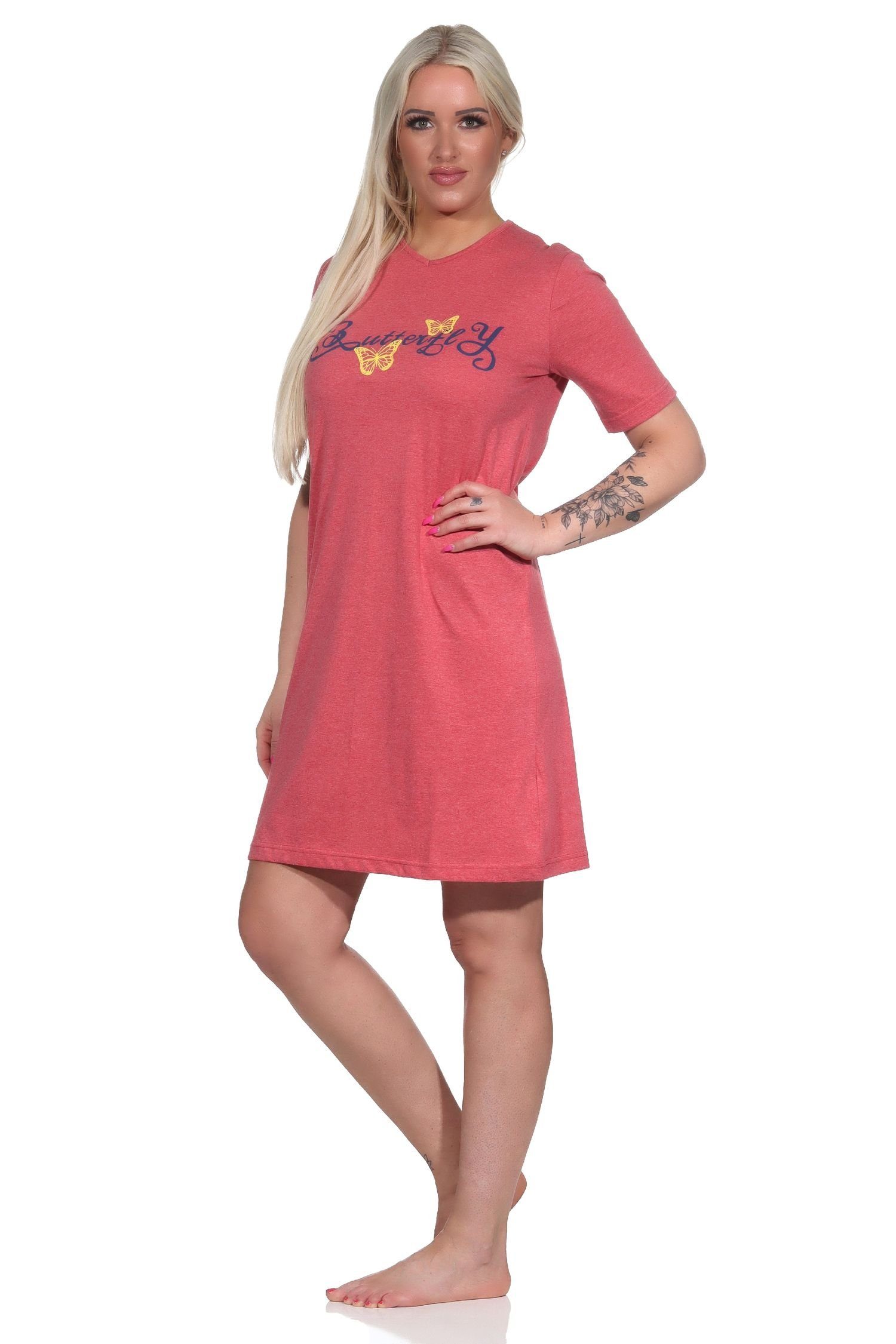 Normann Nachthemd Damen kurzarm Nachthemd mit Übergrößen rot in - auch Schmetterlingsmotiv