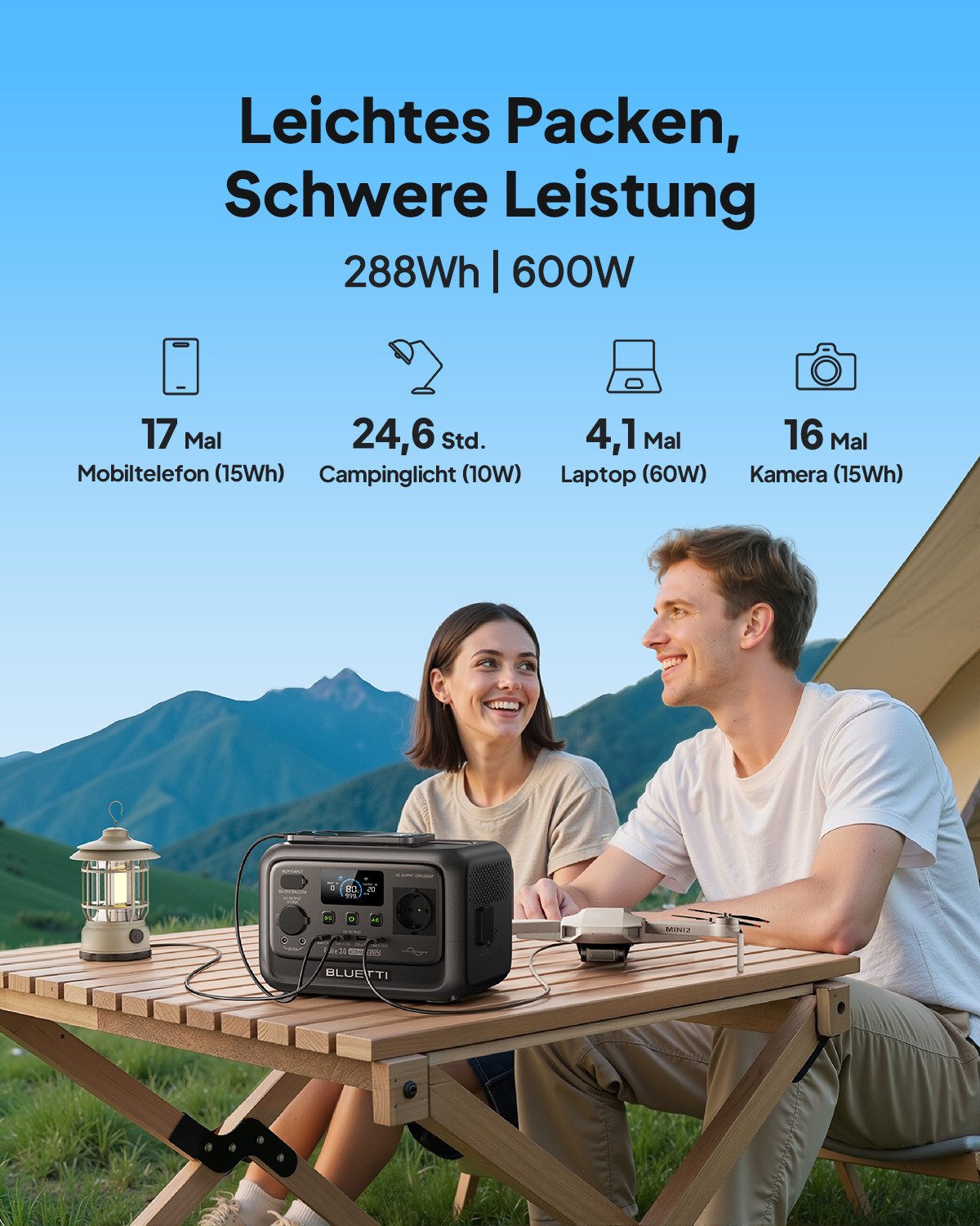 BLUETTI Stromerzeuger Elite 30 V2 Solargenerator 600W / 288Wh Tragbarer Powerstation, 0,6 in kW