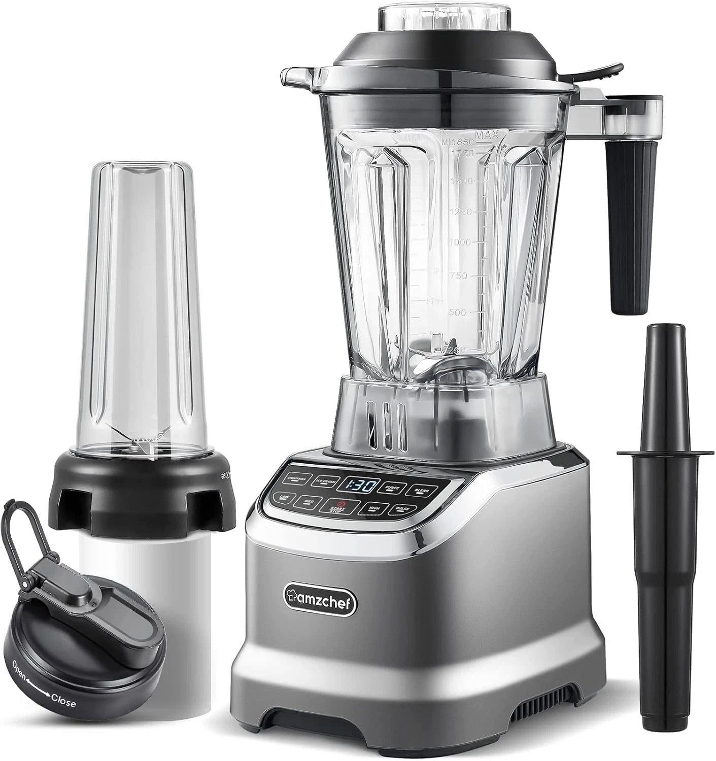 AMZCHEF Standmixer ZM5003, 2000 W, LED-Display mit Zeitanzeige, Pulsfunktion, 4 Automatikprogramme