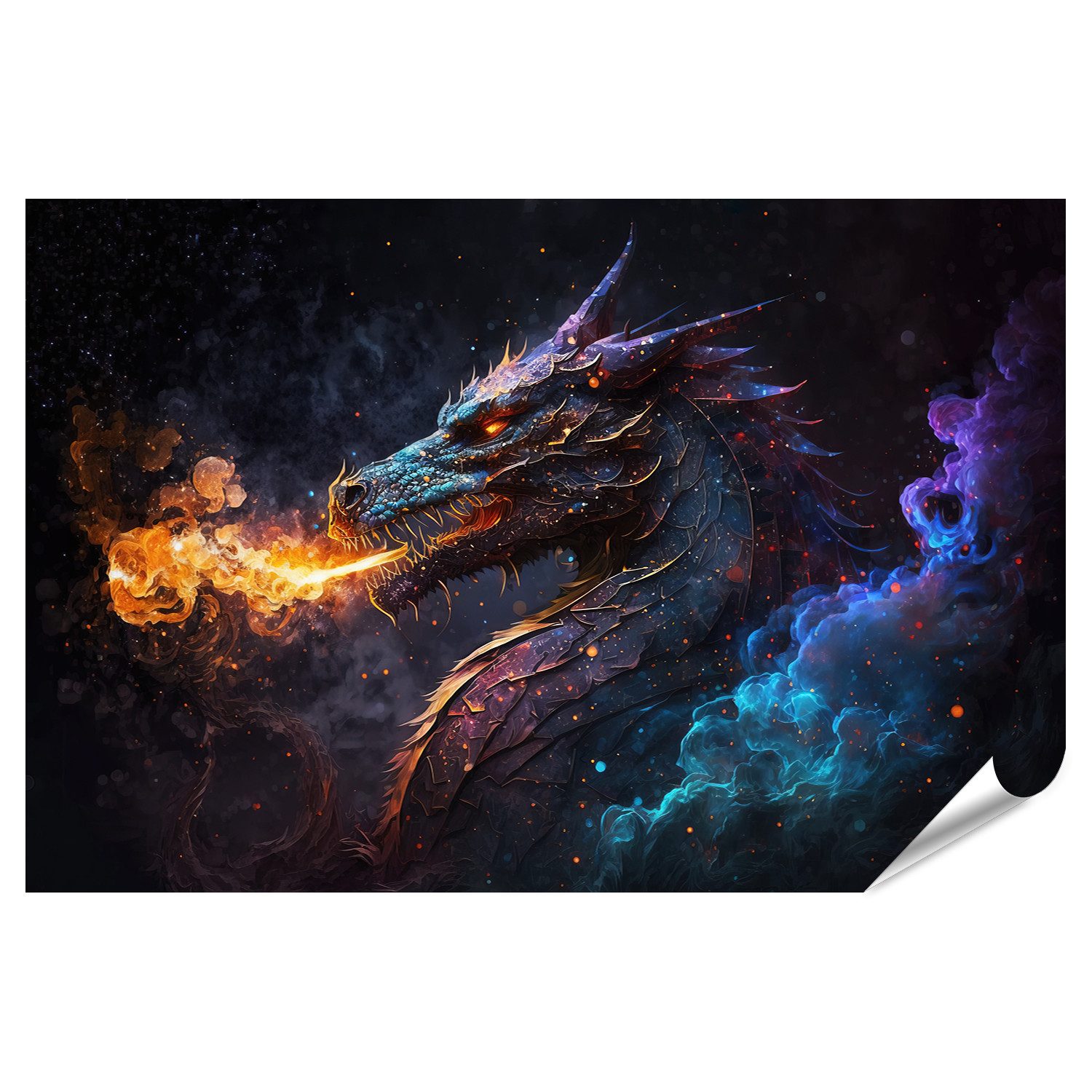 islandburner Poster Fantasy Drache Ai Generiert Riesigen Nachthimmel Bilder