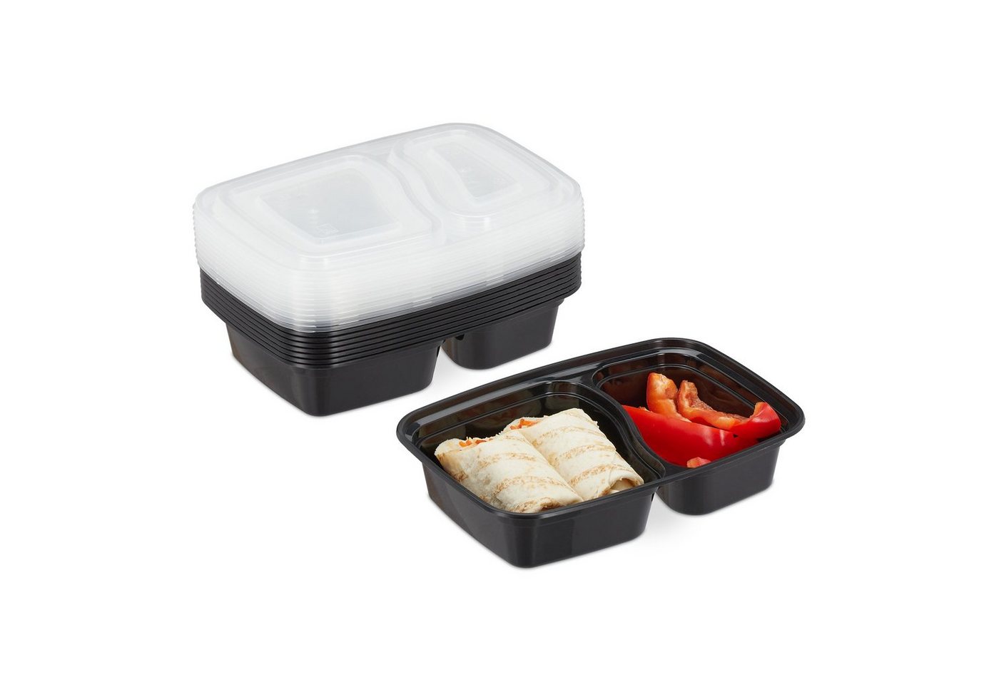 relaxdays Lunchbox 10er Set Meal Prep Boxen 2 Fächer, Kunststoff, (10-tlg)