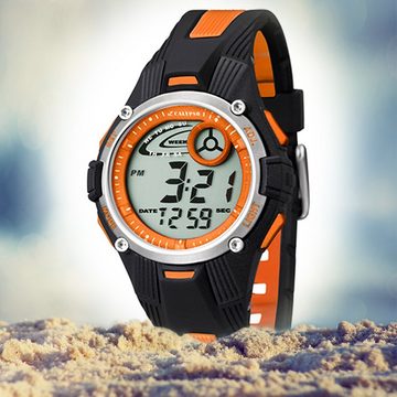 CALYPSO WATCHES Digitaluhr Calypso Kinder Uhr K5558/4 Kunststoffband, Damen/Herren Armbanduhr rund, PURarmband schwarz/orange, Sport