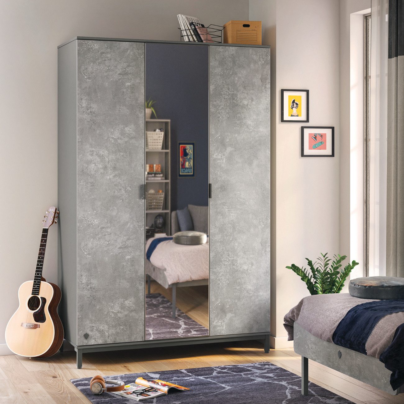 Möbel-Zeit Kleiderschrank SPACE, 3-trg. mit Spiegeltür