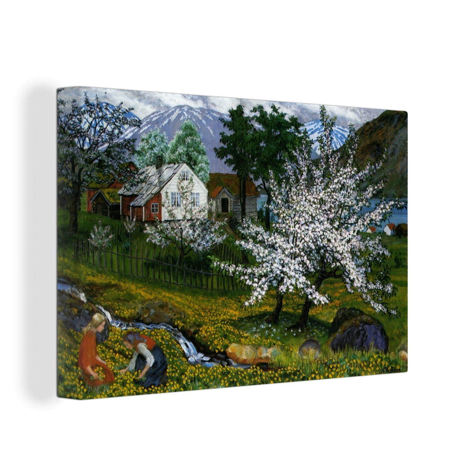 OneMillionCanvasses® Leinwandbild Blühende Apfelbäume - Gemälde von Nikolai Astrup, (1 St), Wandbild Leinwandbilder, Aufhängefertig, Wanddeko, 30x20 cm