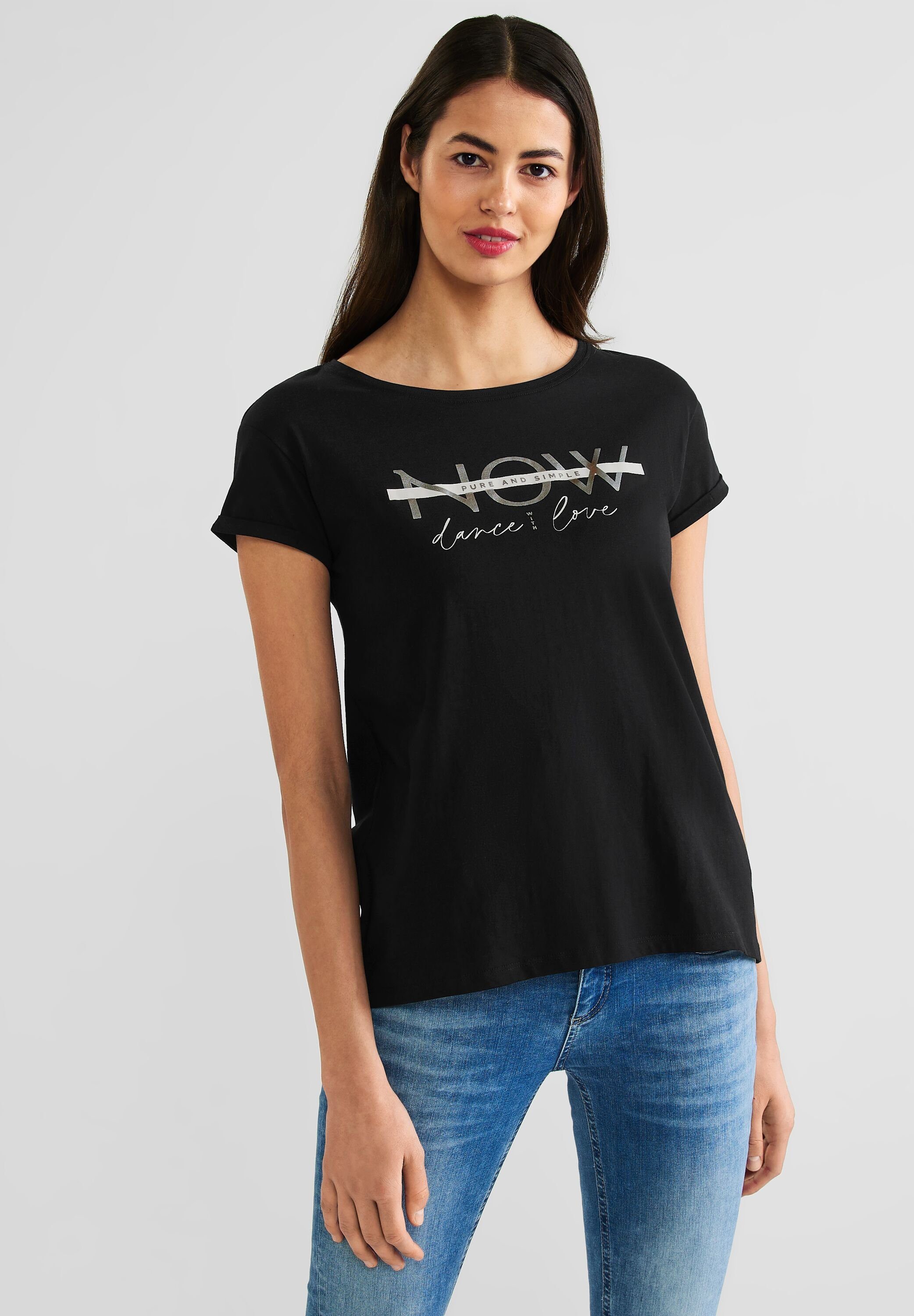 STREET ONE T-Shirt Baumwolle reiner aus Black