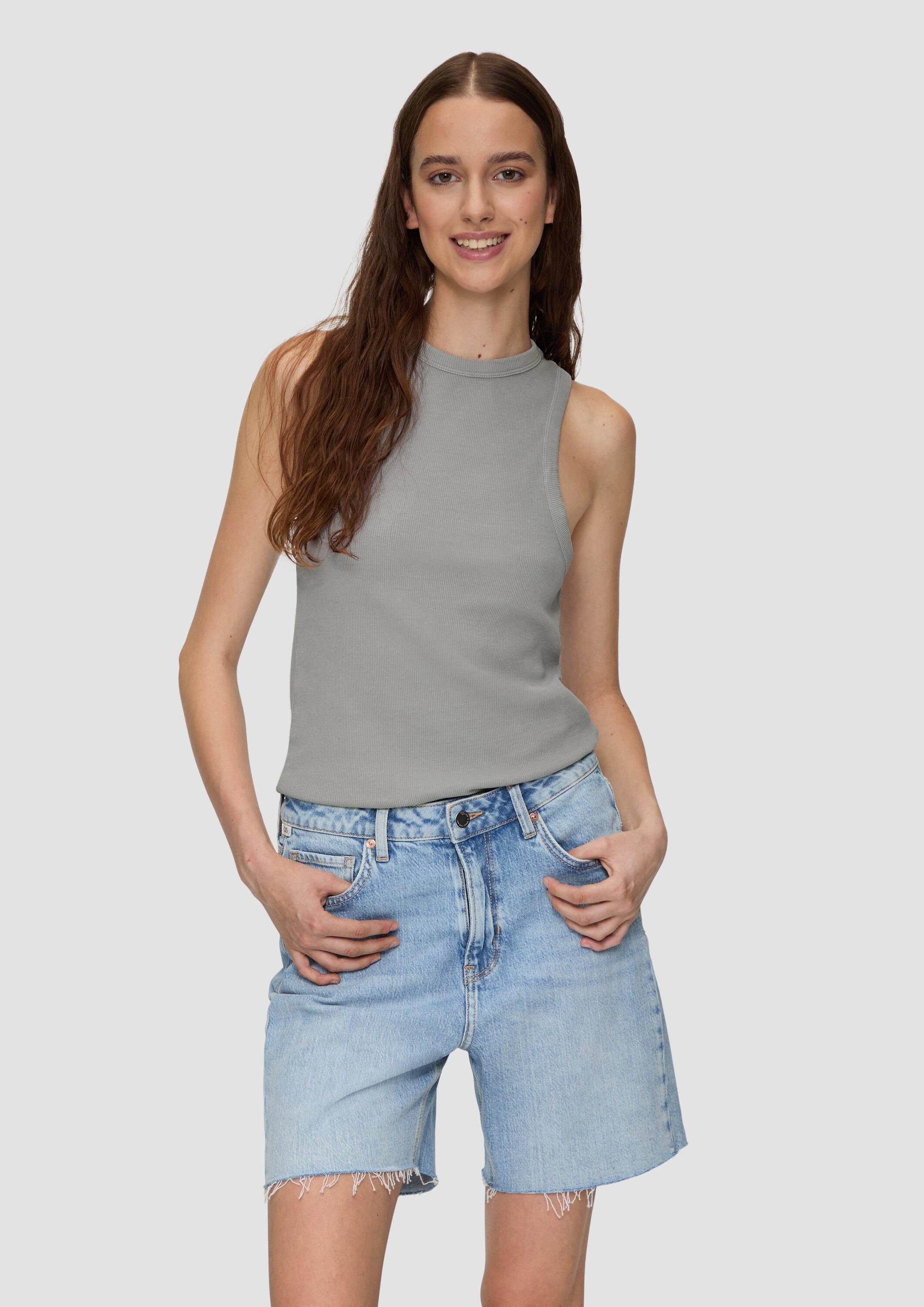 QS Muskelshirt T-Shirt Slim-Fit-Tanktop aus Rippware im Vintage-Look