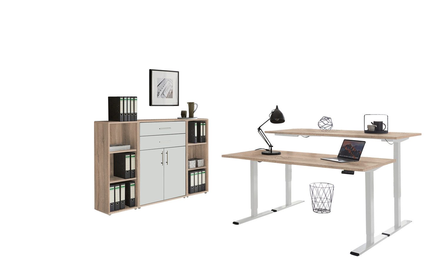 BMG Möbel Büromöbel-Set E-Office Edition Set 13, (Büromöbel-Set 13, elektrisch höhenverstellbarer Schreibtisch + Aktenschränke), stufenlos verstellbar 69-119 cm, mit Memory-Funktion