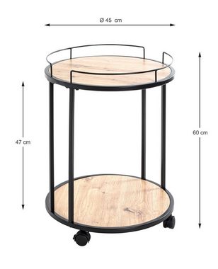 HAKU Beistelltisch HAKU Möbel Beistelltisch auf Rollen - schwarz-eiche - H. 60cm