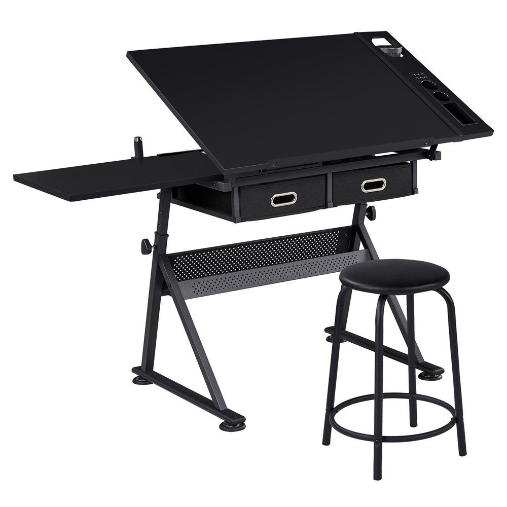 Yaheetech Zeichentisch, Architektentisch mit Verstellbarer Tischplatte schwarz