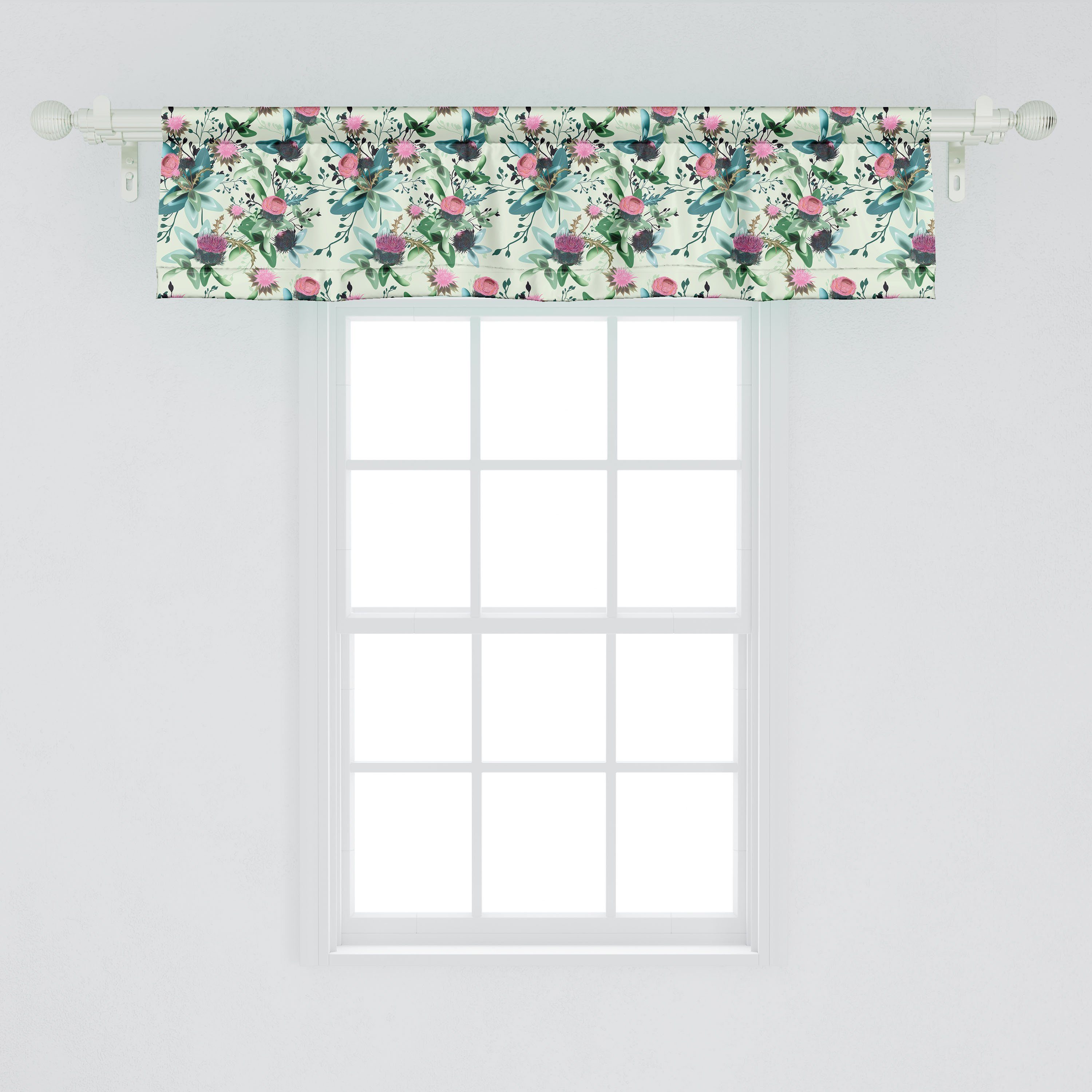 Blumen Vorhang Küche Clovers für Abakuhaus, Volant mit Stangentasche, Scheibengardine Aquarell Schlafzimmer in Microfaser, Dekor Stil