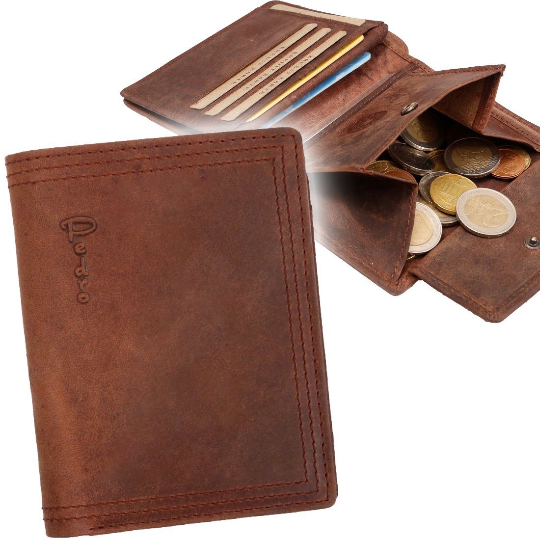 SHG Geldbörse Herren Leder Börse Portemonnaie, Brieftasche Kleingeldfach  RFID Schutz, Kreditkartenfächer: 8
