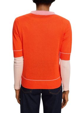 Esprit Kurzarmpullover Gewebter V-Ausschnitt-Pullover mit Leinenanteil