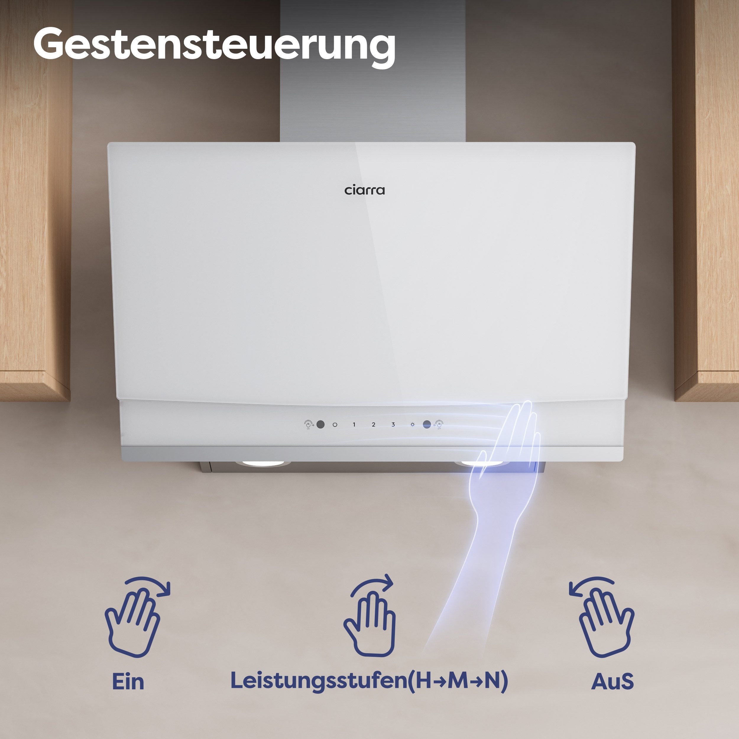 CIARRA Kopffreihaube 60 cm Dunstabzugshaube A+++ 710 m³/h Umluft & Abluft CBCW6736A mit Fettiltern & 2 Aktivkohlefiltern Gestensteuerung & Touch Control – Bild 4 von 5