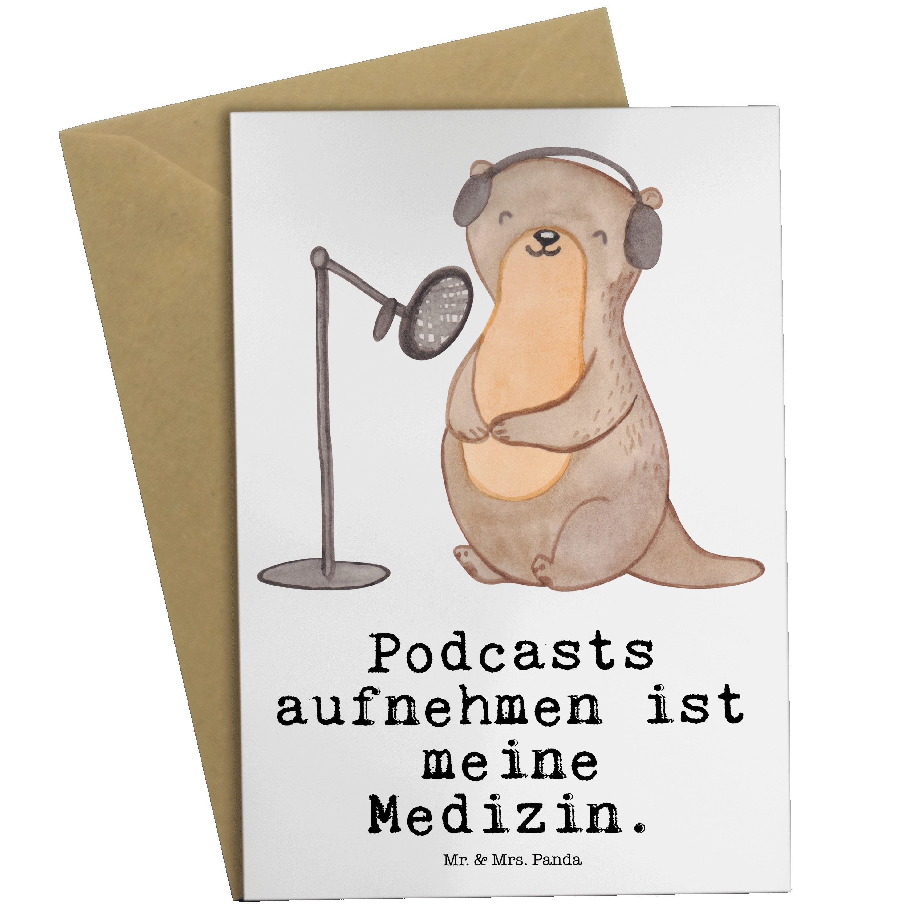 Mr. & Grußkarte Mrs. Otter aufnehmen Panda Podcast Geschenk, - - Medizin Podcaster, Weiß Hobby