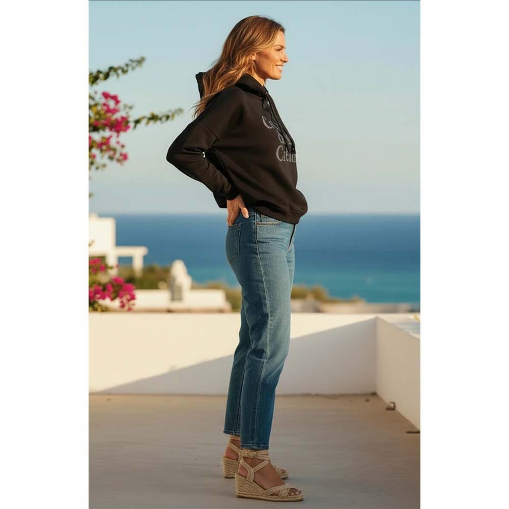 Miss Goodlife Hoodie MG13902 Oversized Fit Crème de la Crème Strass – Schwarz